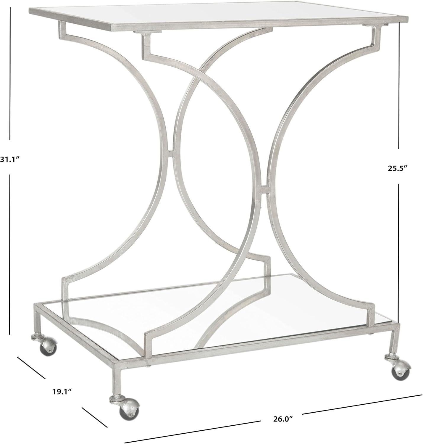 Safavieh Ignatius 2-Tier Solid Arched Bar Cart with Casters, Silver/Mirror Top