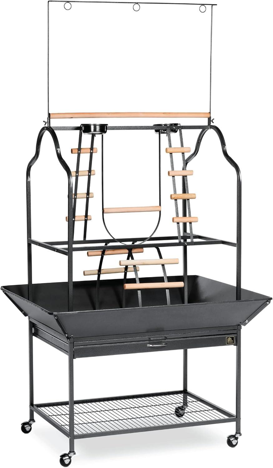 Black Hammertone Metal Parrot Playstand with Perches and Ladders