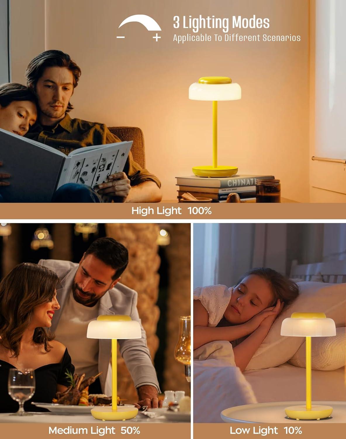 Portable 5000mAh Yellow LED Mushroom Table Lamp, 2 Pack