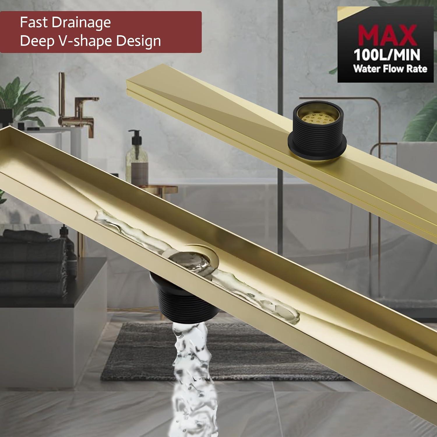 24-Inch Brushed Gold Stainless Steel Linear Shower Drain