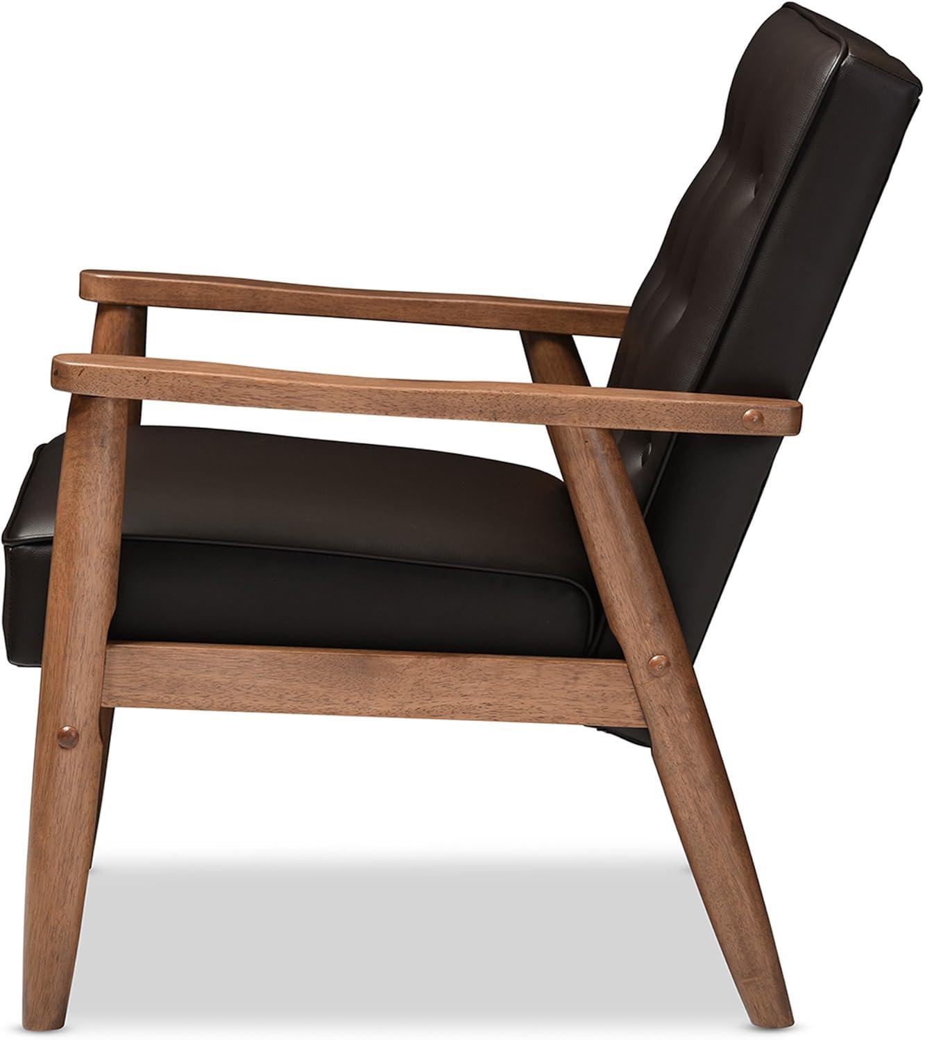 Baxton Studio Sorrento Mid-century Retro Modern Brown Faux Leather Upholstered Wooden Lounge Chair
