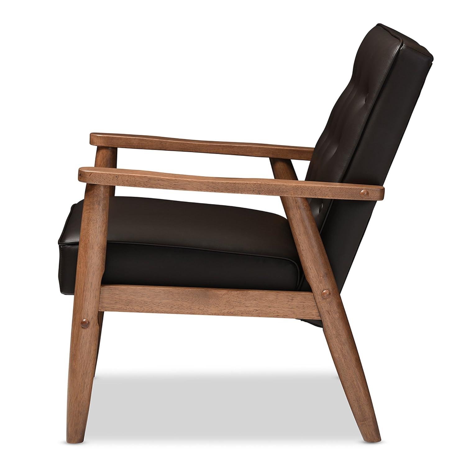Baxton Studio Sorrento Mid-century Retro Modern Brown Faux Leather Upholstered Wooden Lounge Chair