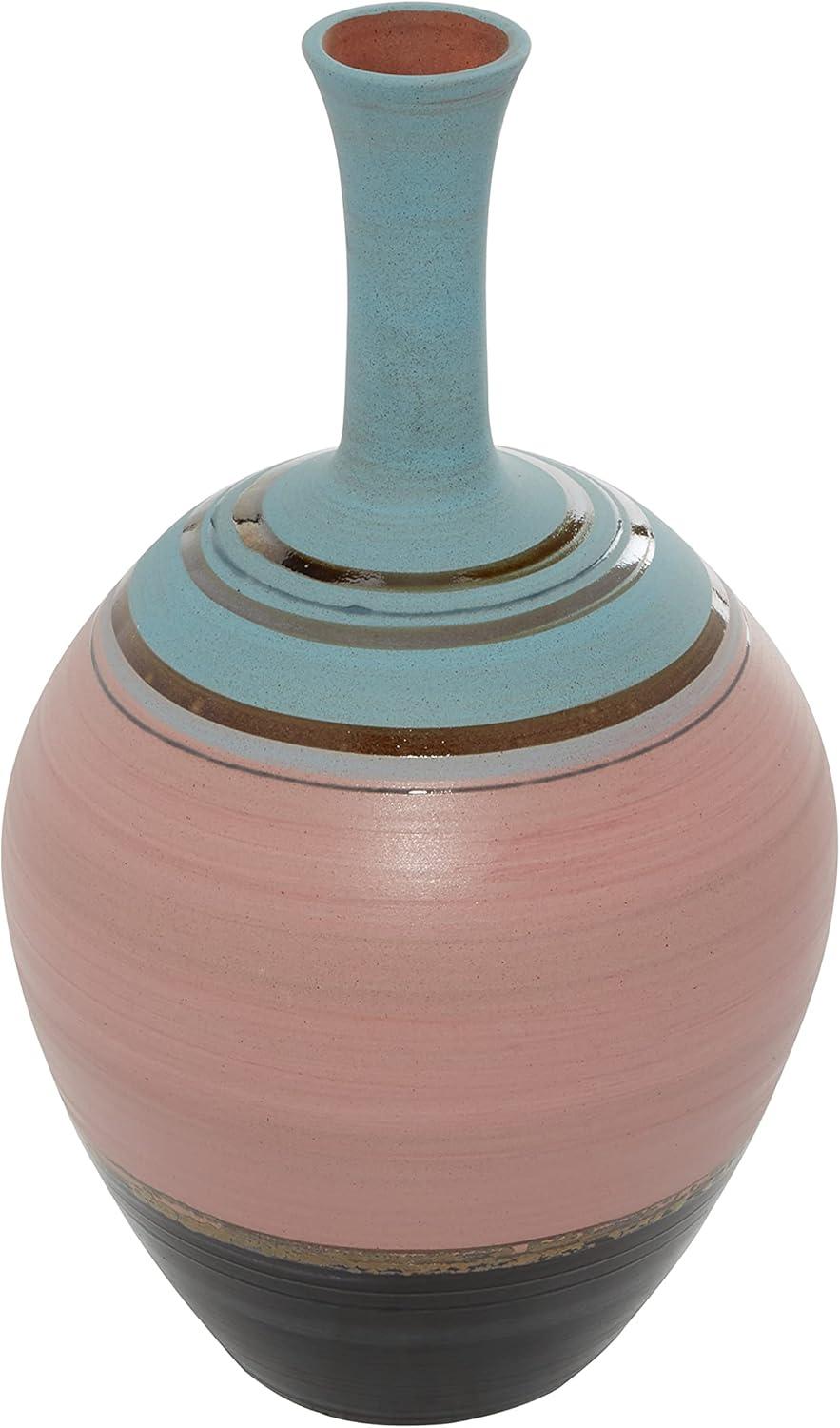 DecMode 15" Pink Ceramic Vase with Blue Tops