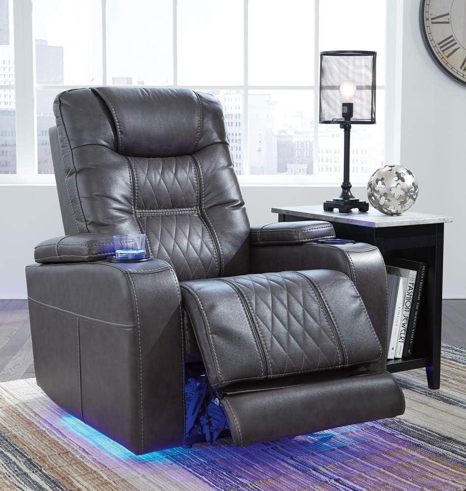 Contemporary Gray Faux Leather Power Recliner with LED Lighting