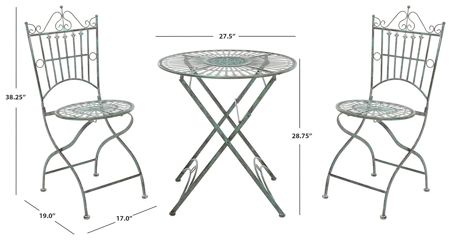 Belen Bistro Set, One Table And Two Chairs - Outdoor - PAT5020 - Antique Dark Green - Safavieh