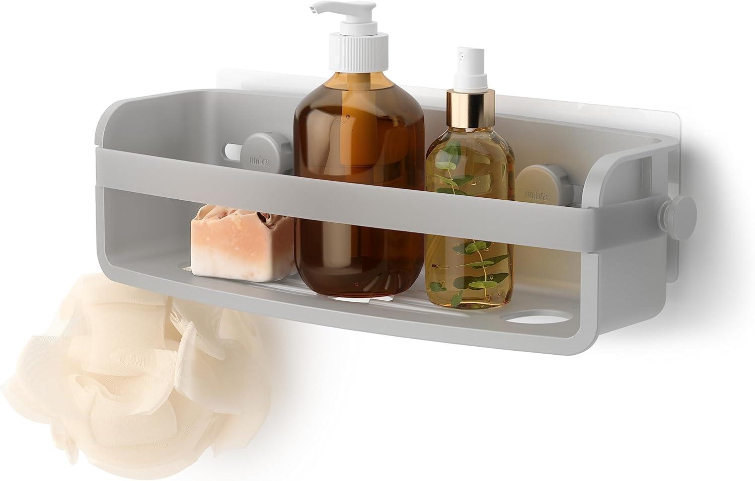 Gray Rectangular Plastic Suction Mount Shower Caddy