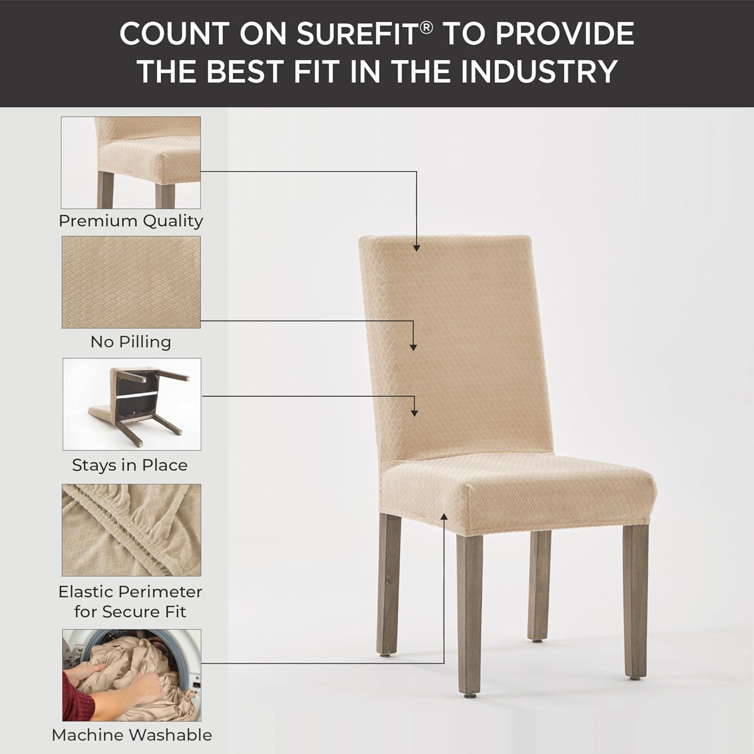 Sure Fit 2pc Hampstead Stretch Velvet Short Dining Chair Cover: Elastic Fit, Indoor Use, Pet Friendly