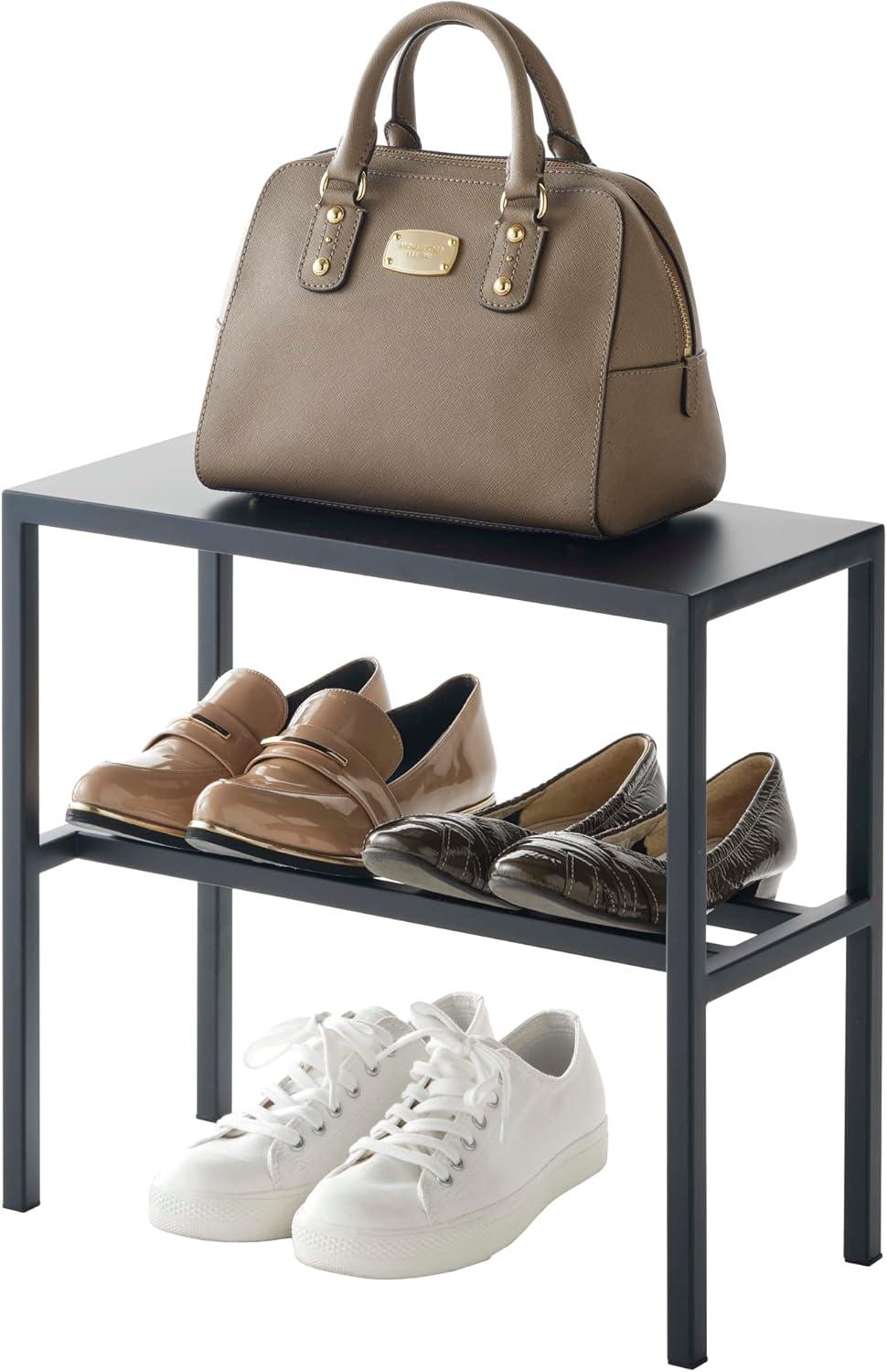 Black Metal 2-Tier Entryway Shoe Organizer