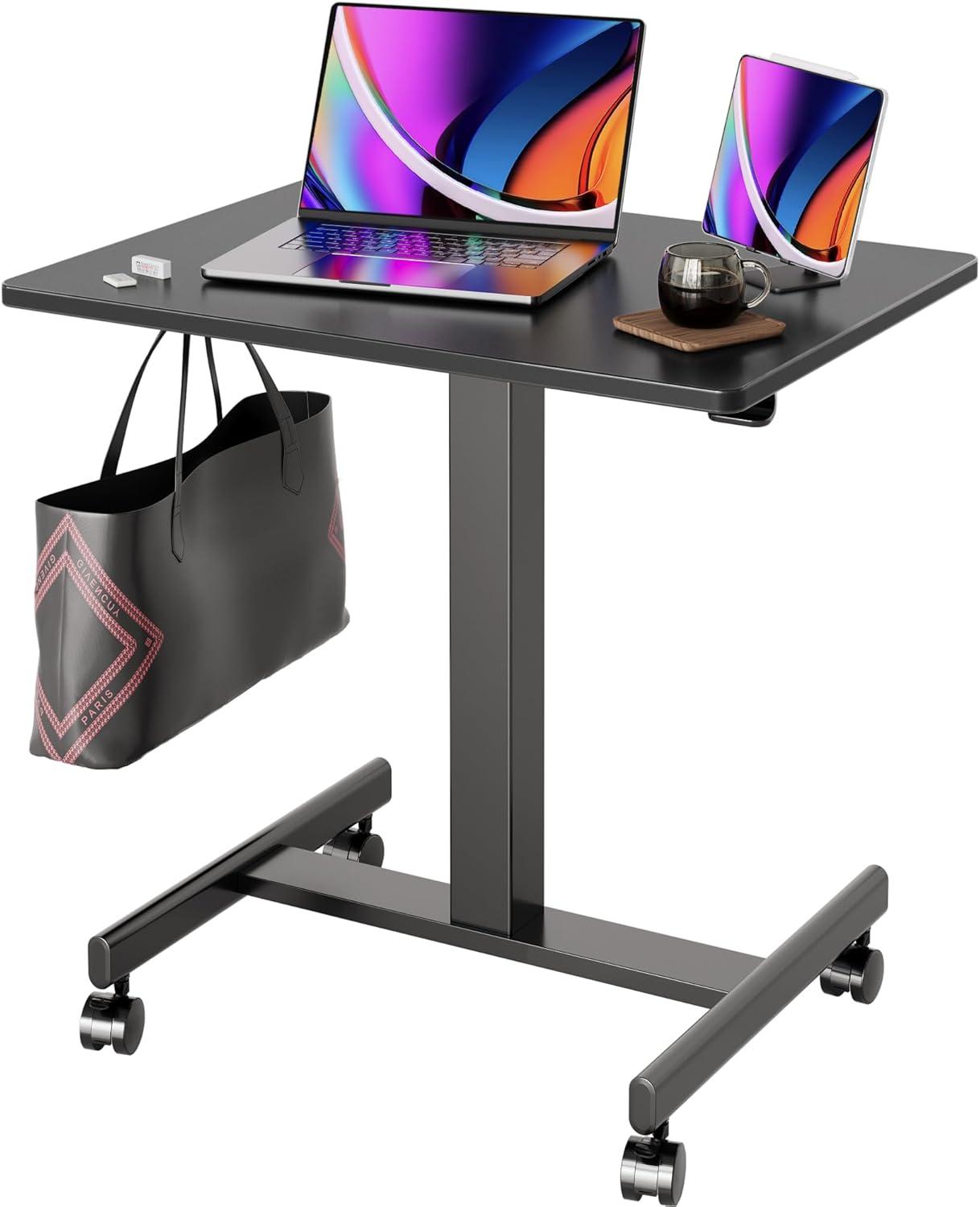 Adjustable Height Black Metal Laptop Computer Cart