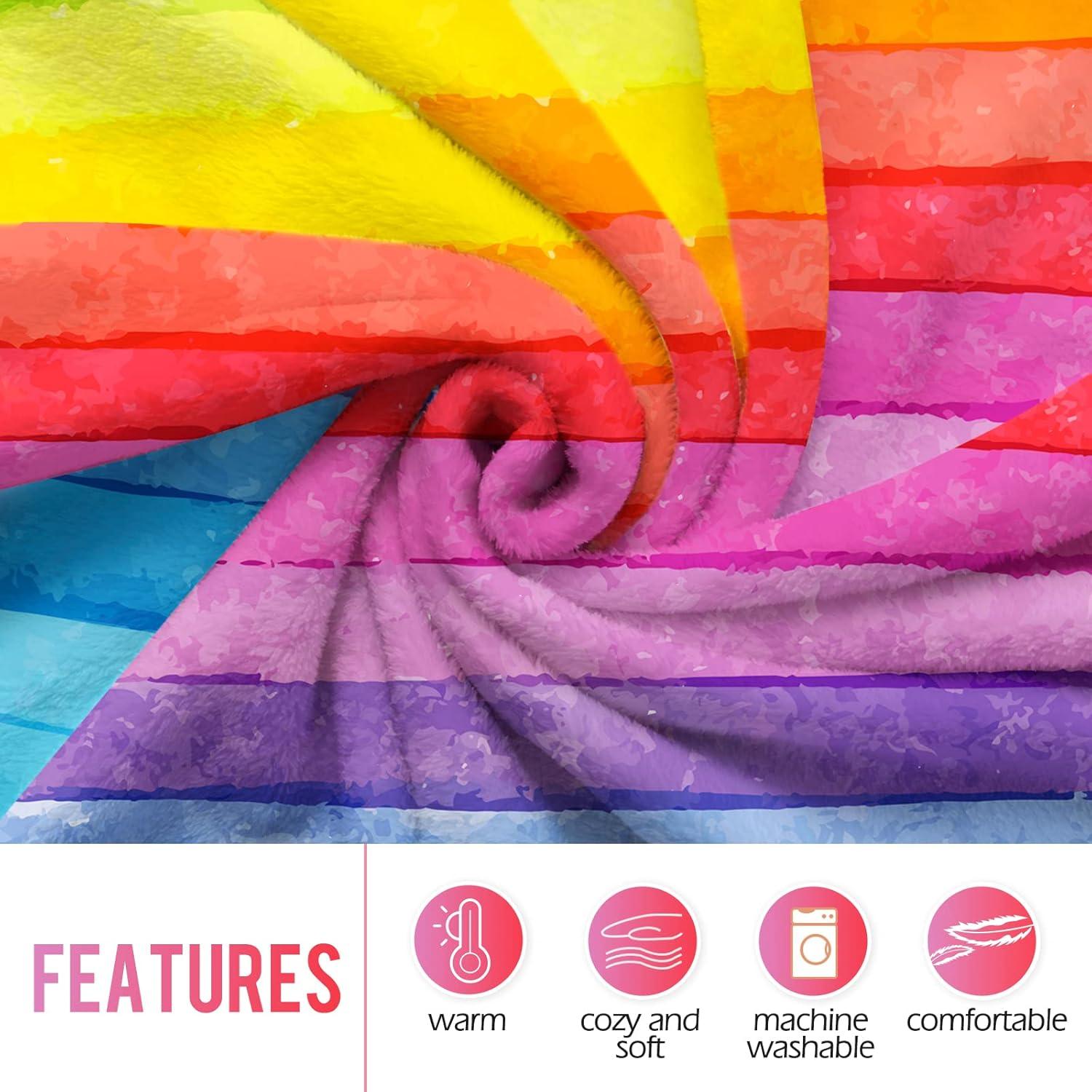 Jekeno Rainbow Sherpa Blanket Colors Smooth Soft Blanket for Sofa Chair Bed Office Travelling Camping for Kids Adults 50"x60"