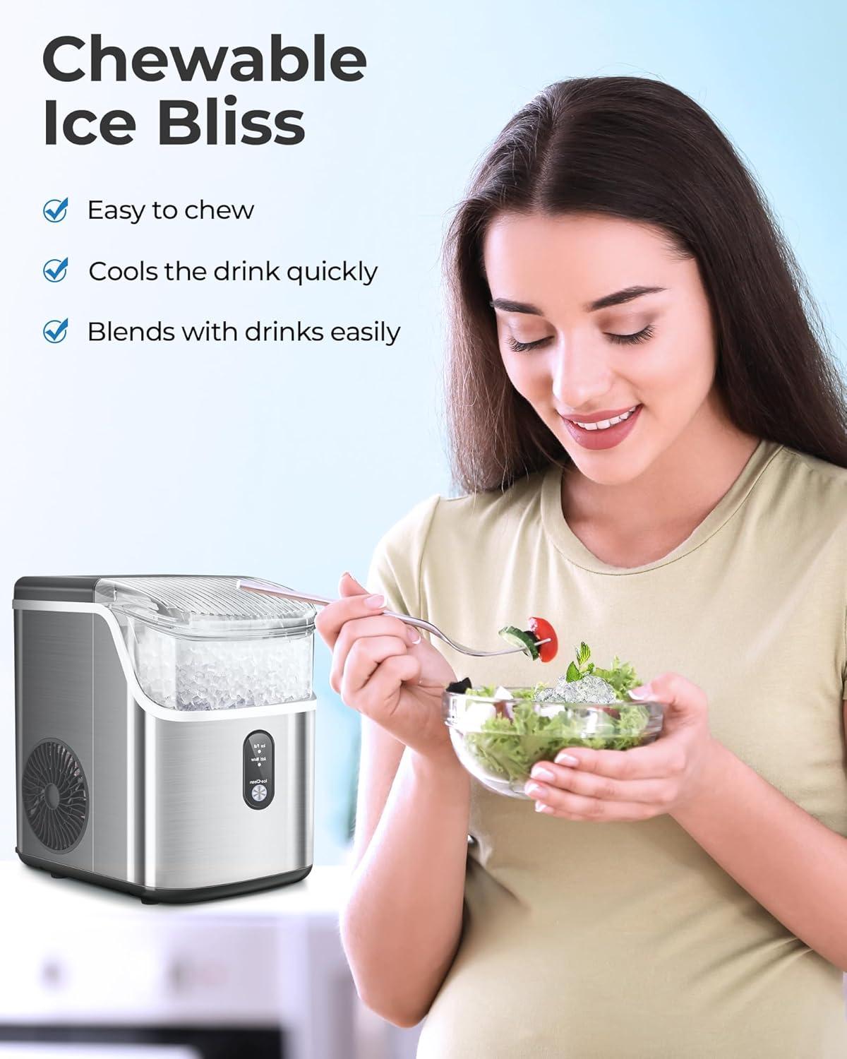 Silver Portable Countertop Nugget Ice Maker with Ice Scoop