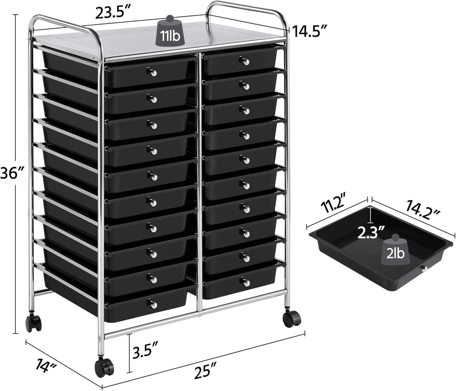 Yaheetech Drawers Rolling Storage Cart Mobile Storage Bin Trolley