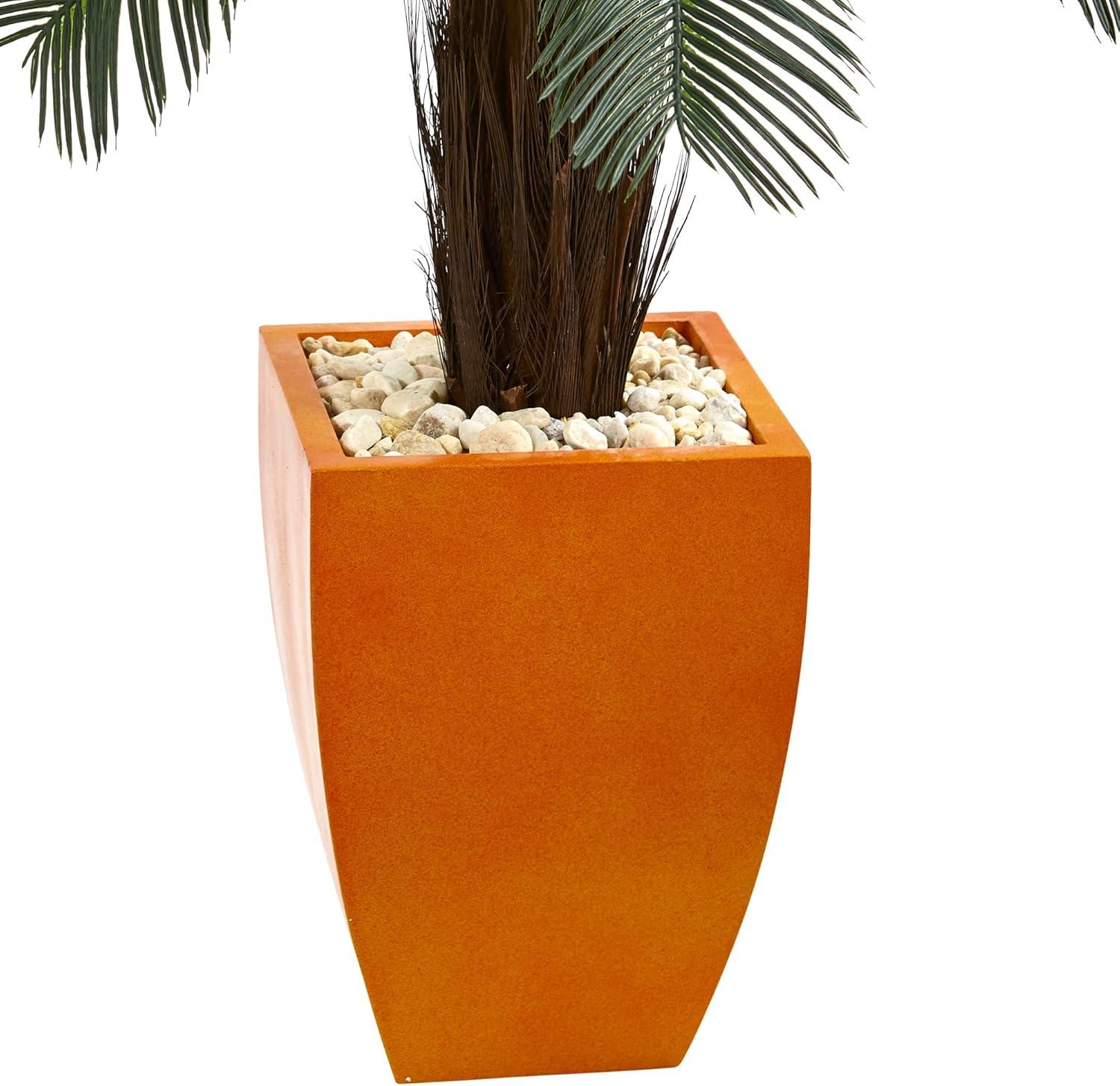 4.5 ft Green Faux Palm Tree in Orange Planter