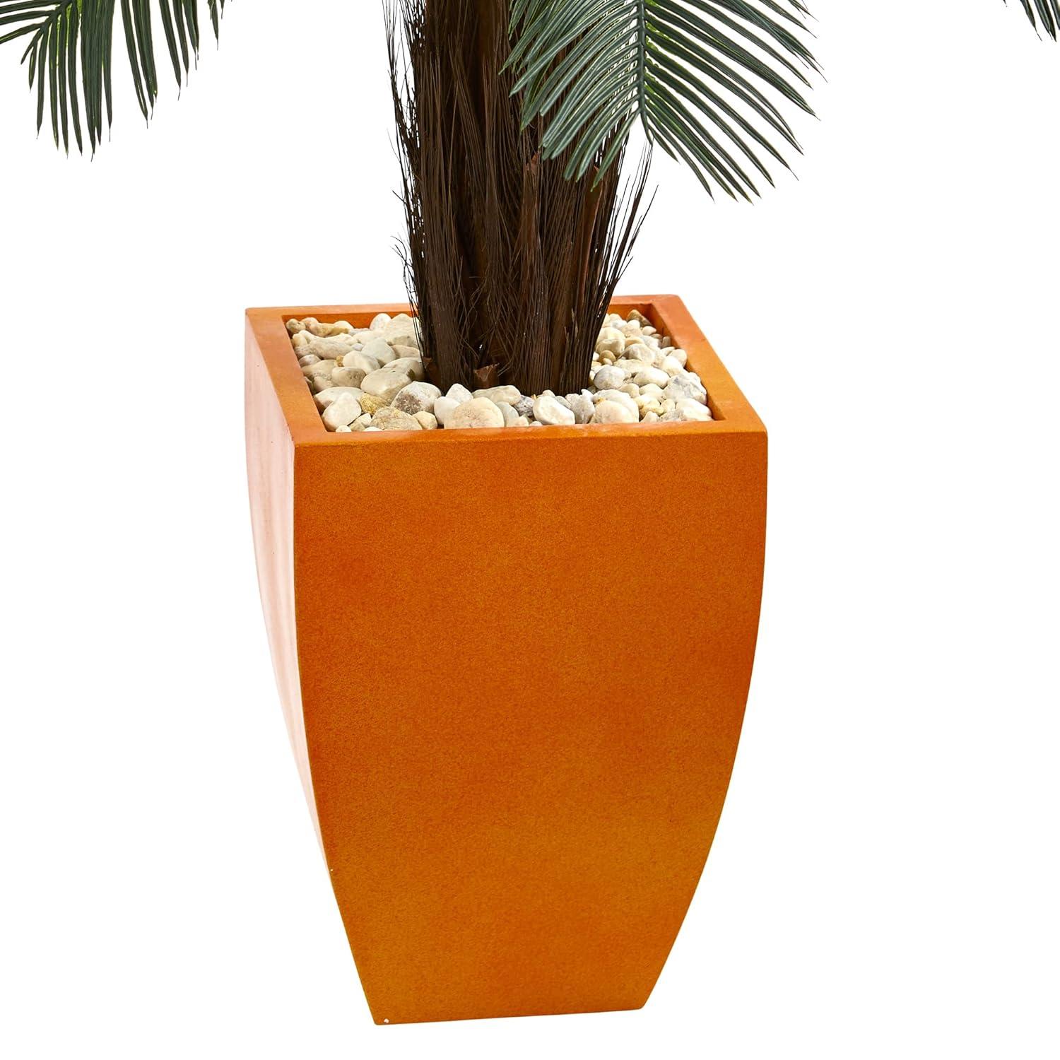 Nearly Natural 4.5' Cycas Artificial Tree in Orange Planter UV Resistant