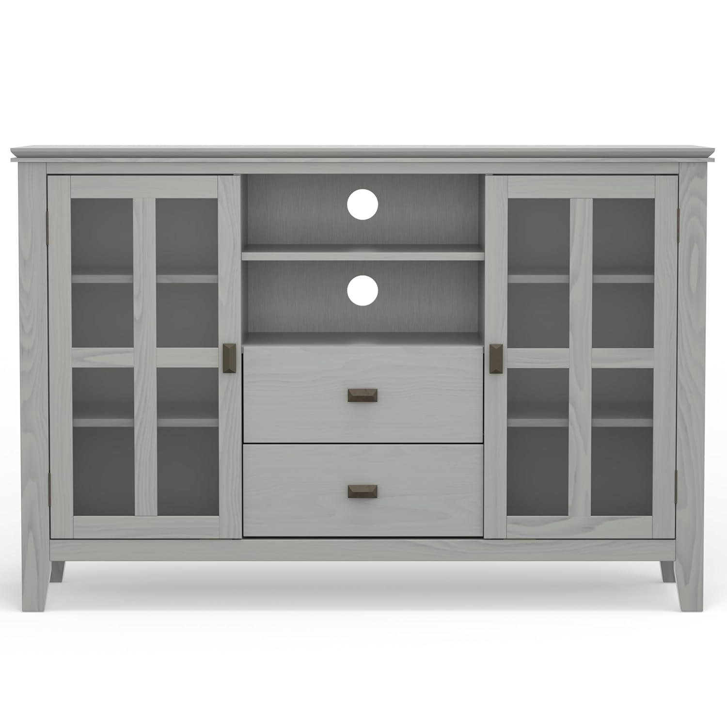Simpli Home Artisan Solid Wood TV Media Stand in Fog Gray