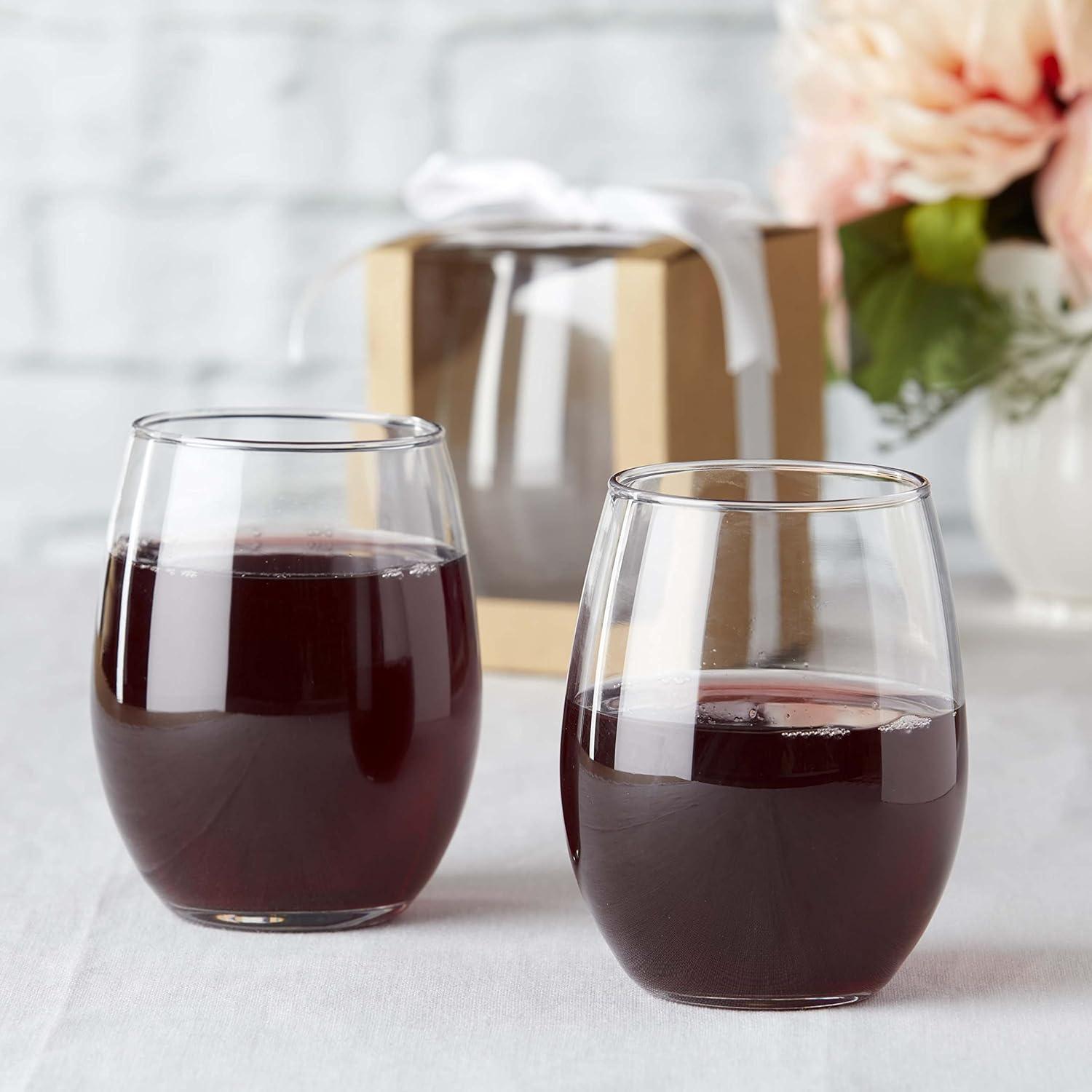 Kate Aspen 12PCS Blank 15 oz. Stemless Wine Glass, Drinking Glasses and DIY Favor Decor for Wedding, Bridal Shower, Baby Shower and Anniversary Party