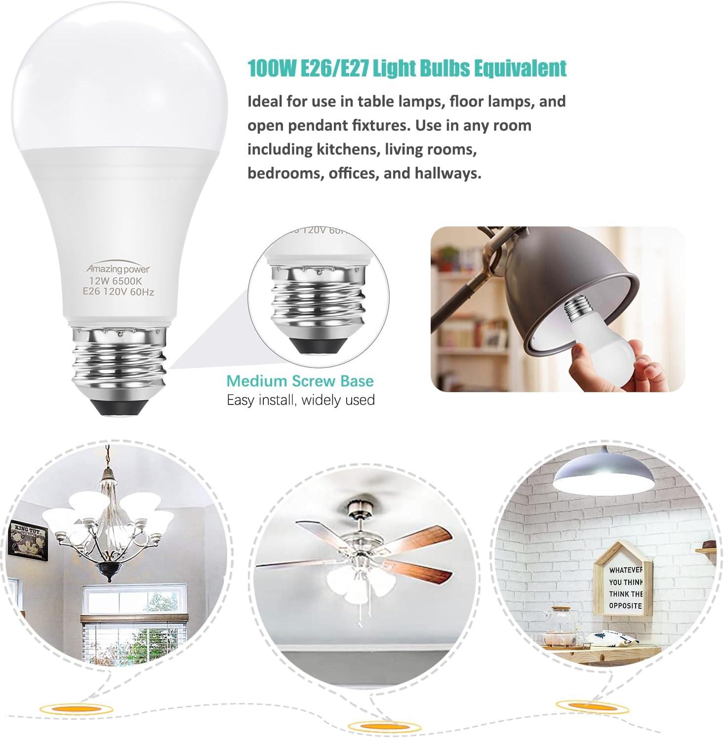 Daylight White 12W LED Bulbs with Medium Screw Base, 4-Pack