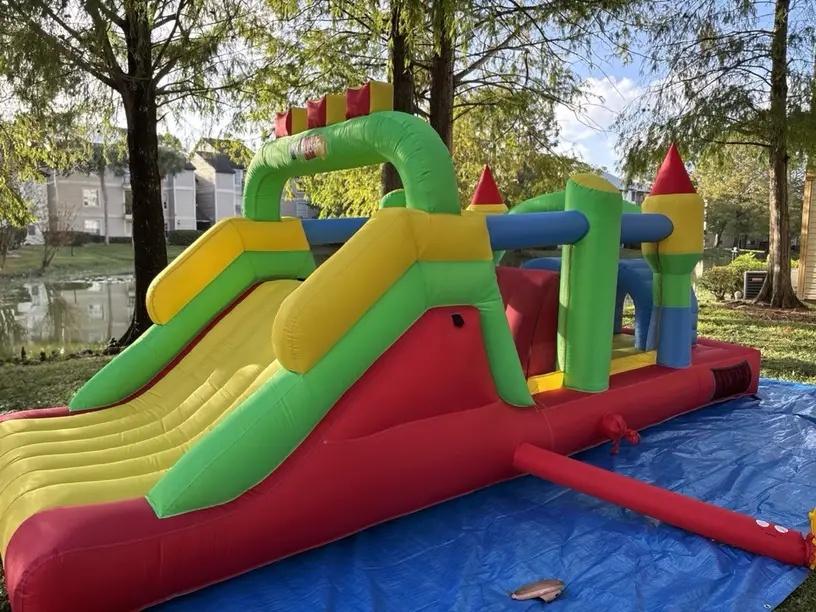 Whubefy Bounce House for Big Kids 8-12, 18 x 8.2FT Kids 3-6 Inflatable Obstacle Course w/Dual Tunnels, Large Slide, Climbing, Obstacles and Bounce Area Castle for Birthday Party, Fun Racing Game