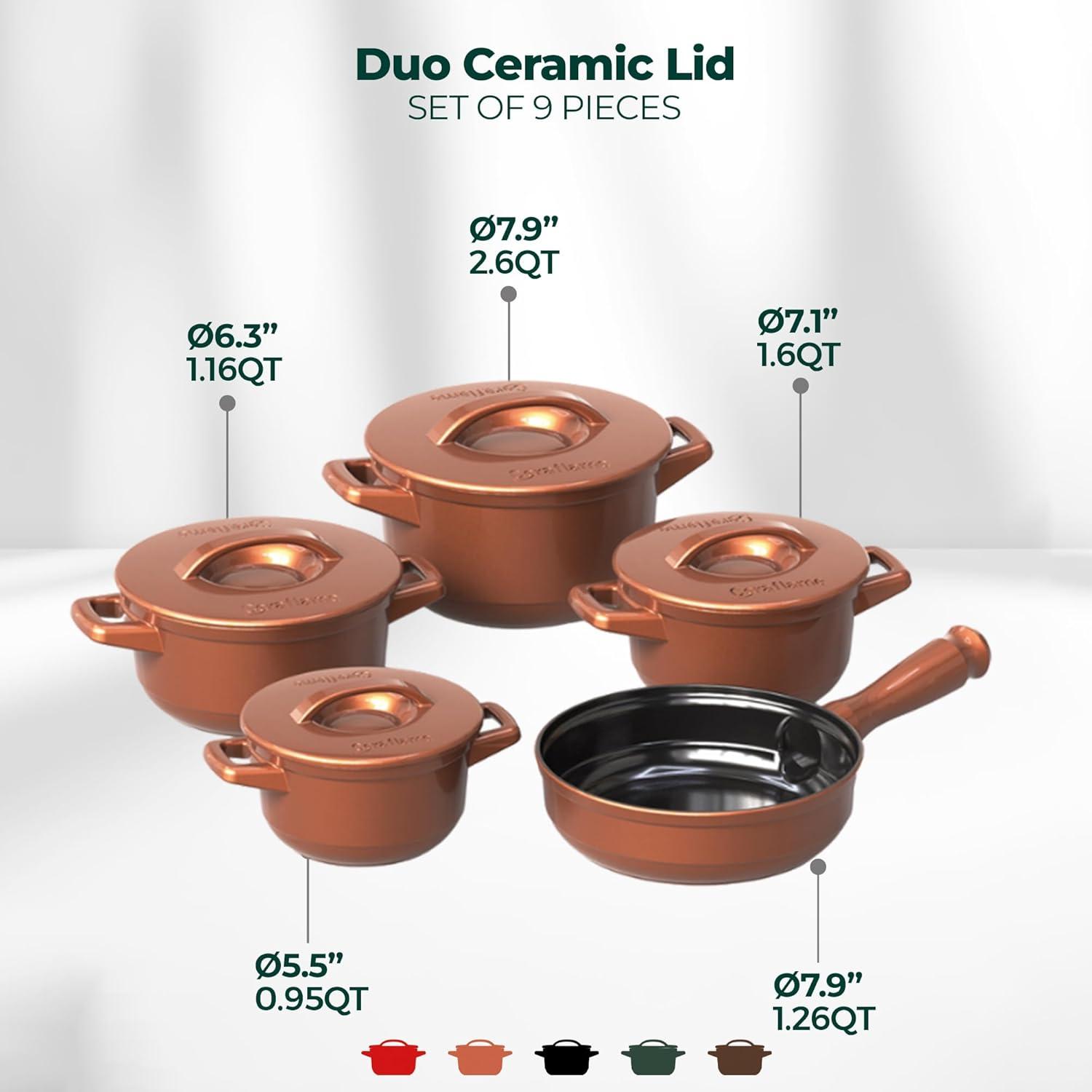 CERAFLAME Duo 9 Piece Ceramic Cookware Set - Ceramic Lid