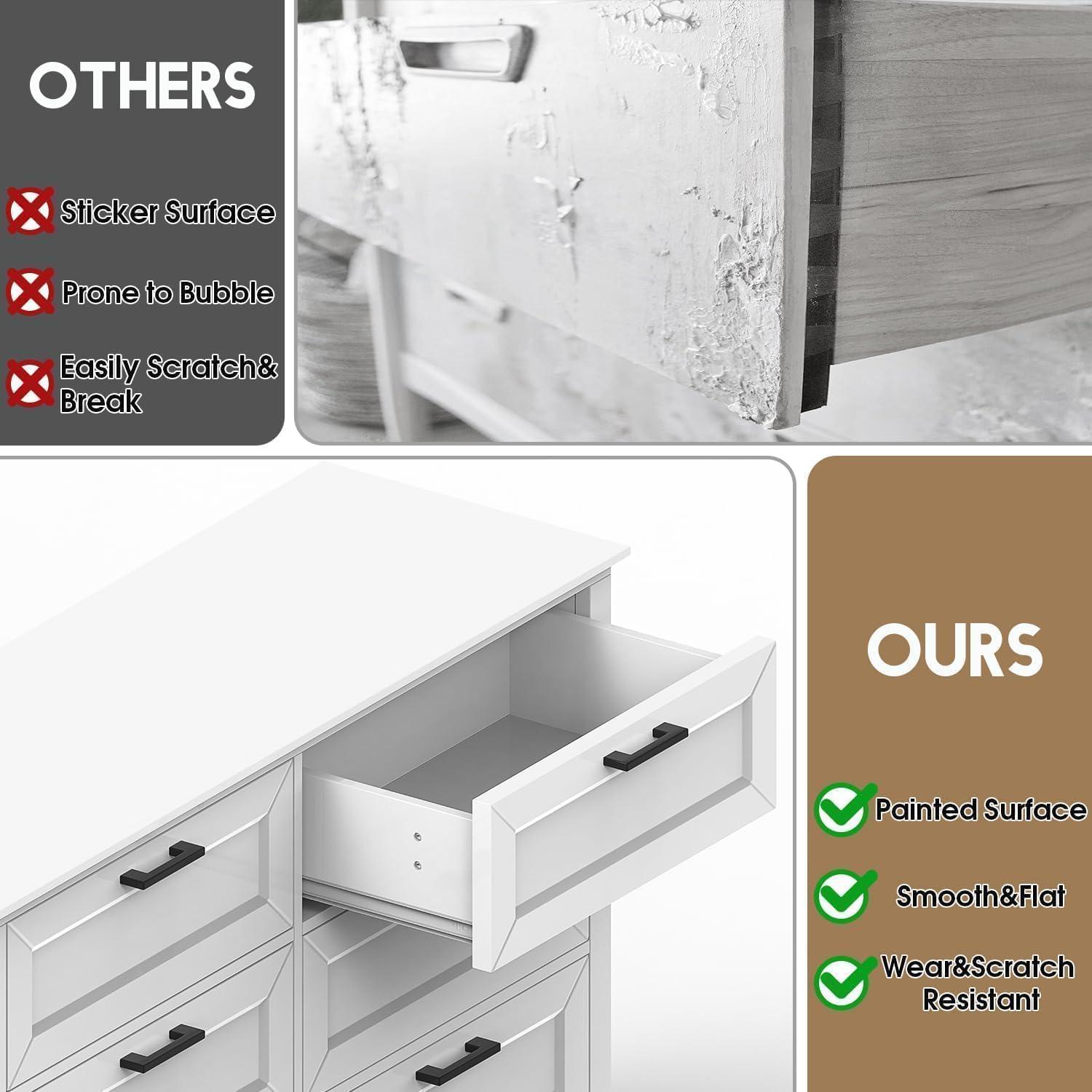 White 6 Drawer Dresser for Bedroom, Modern Chest of Drawers with Deep Drawers, Wood Double Dresser for Storage Clothes