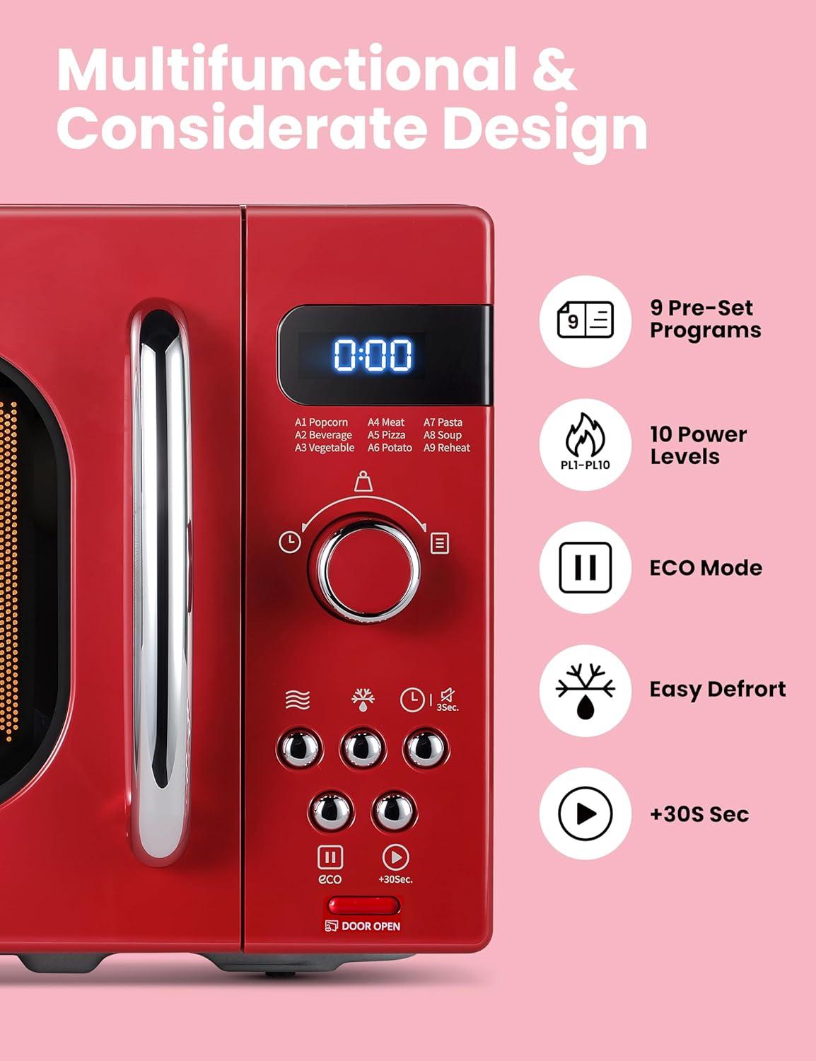 Comfee Retro 0.7-cu ft 700-Watt Countertop Microwave (Red)