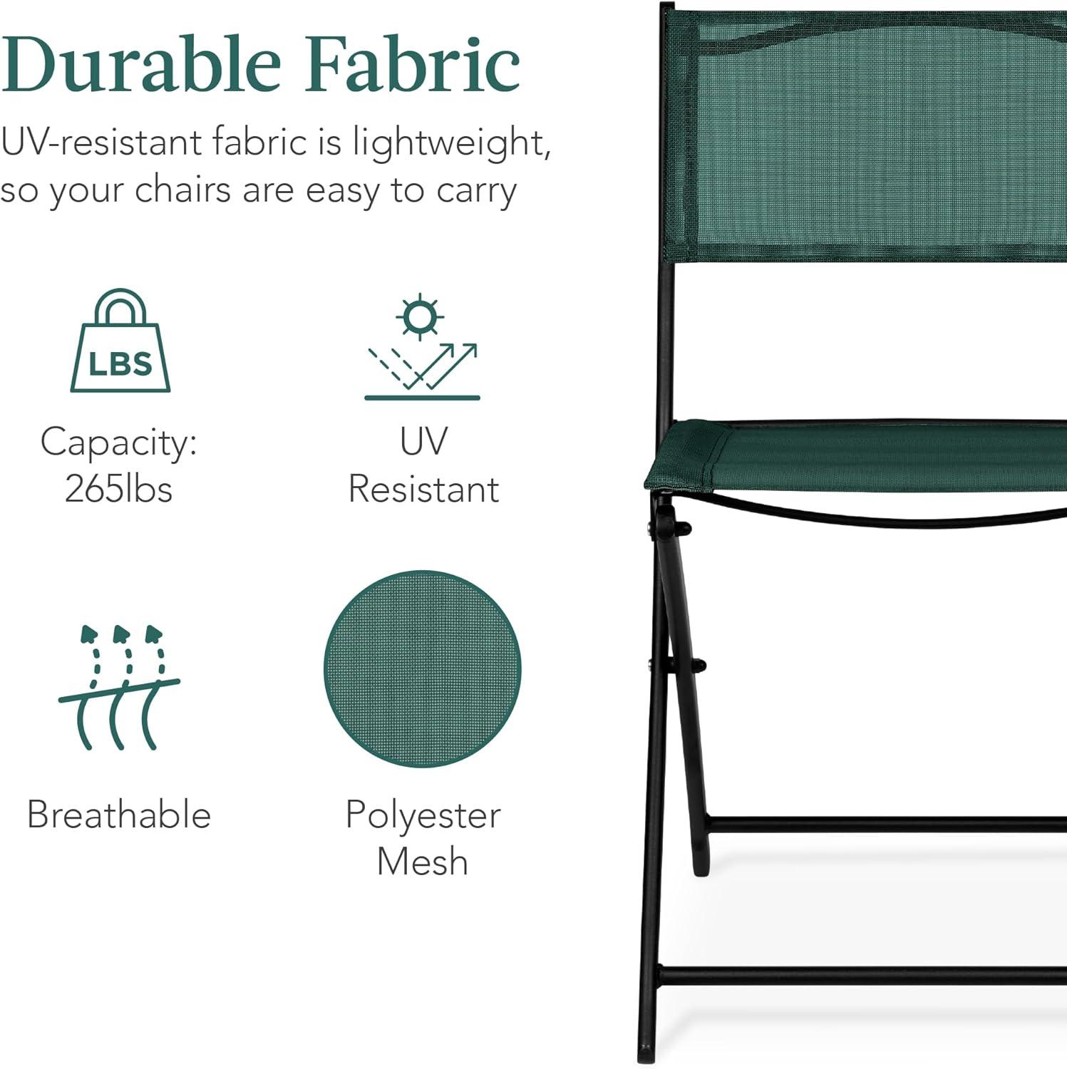 Best Choice Products 3-Piece Patio Bistro Dining Furniture Set w/ Glass Tabletop, Folding Chairs - Dark Green