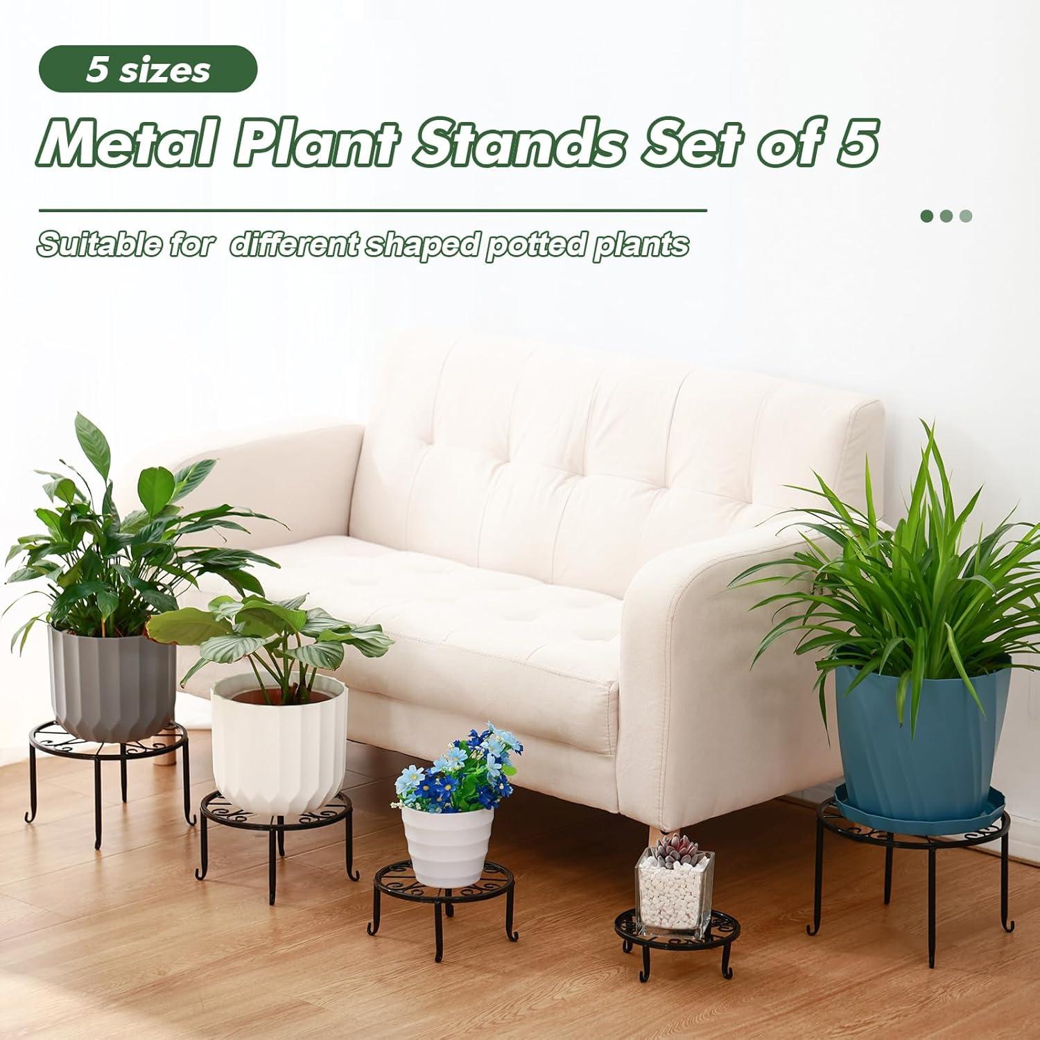 3 Pack 9 inches Metal Plant Stands with Saucer for Indoor and Outdoor Plants Heavy Duty Potted Heavy Duty Flower Pot Stand Holder Rustproof Iron Round Plant Shelf for Garden, Brown