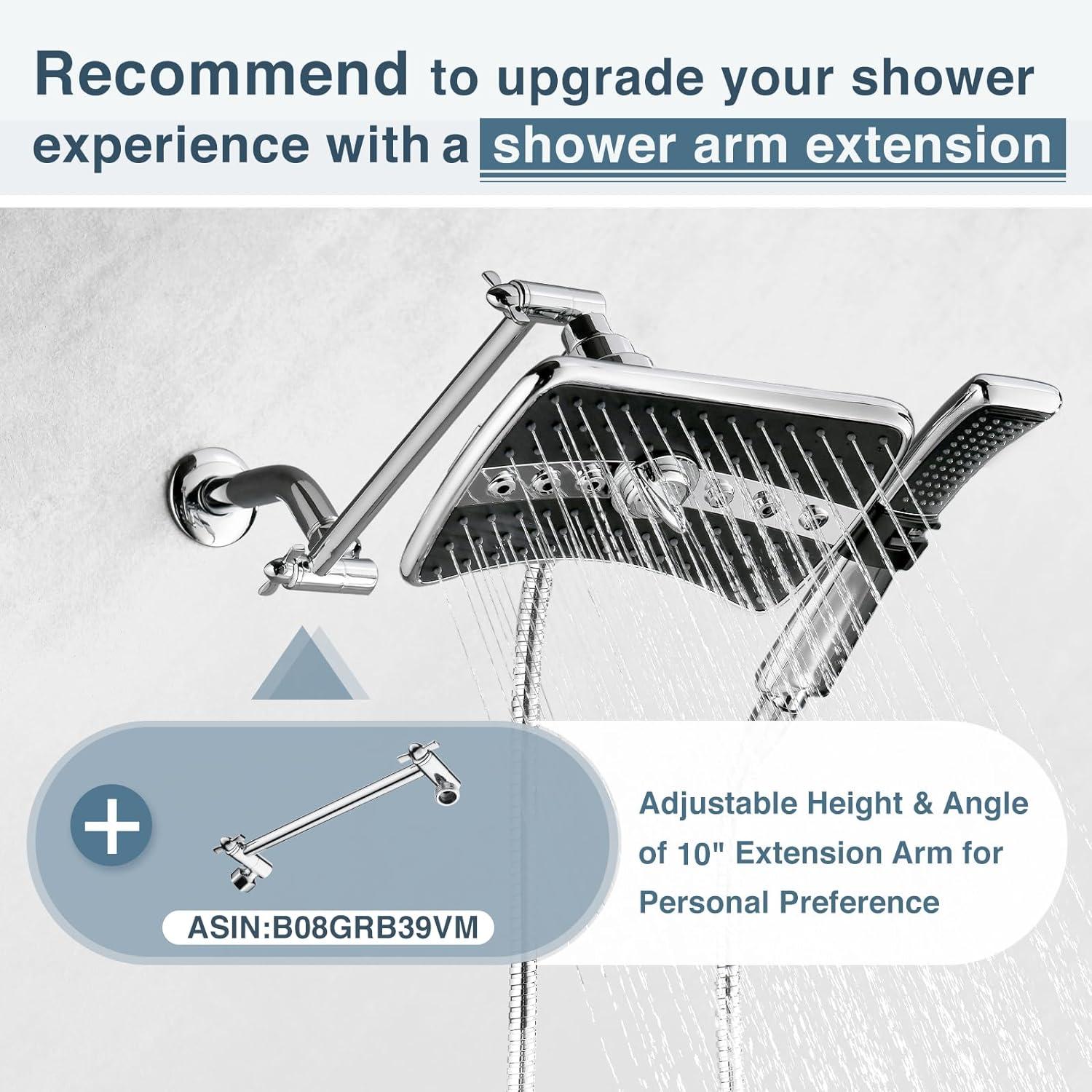 BRIGHT SHOWERS Dual Shower Head Combo Set, Handheld Showerhead Rainfall Shower Head Combo with Black Face, 60 Inch Long Stainless Steel Shower Hose, Chrome