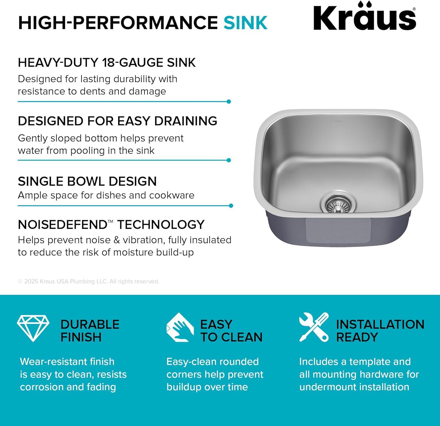 KRAUS Premier Undermount Single Bowl 18-Gauge Stainless Steel Kitchen Sink