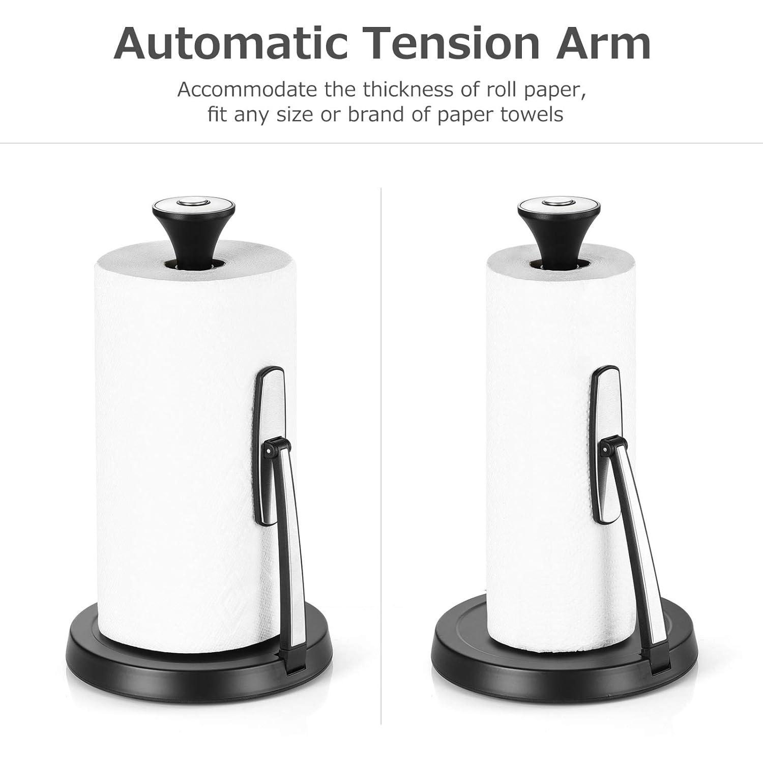 Standing , Tension Arm , Stainless Steel Single Tear Paper Towel Holder Countertop Roll Dispenser for Kitchen Countertop & Dining Room Black