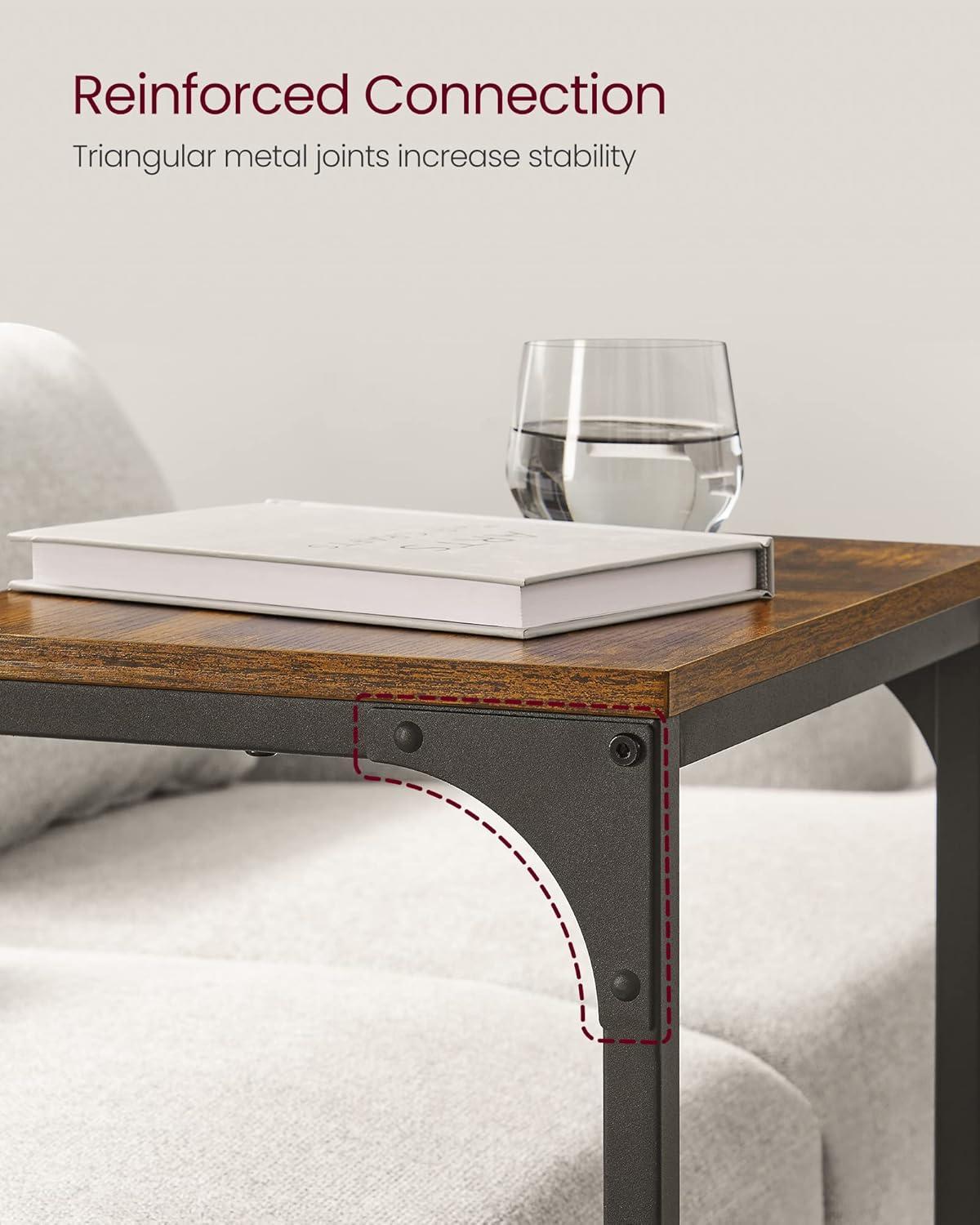 VASAGLE C-Shaped End Table, Small Side Table for Couch, Sofa Table with Metal Frame for Living Room, Bedroom, Bedside, Rustic Brown and Black ULET350B01