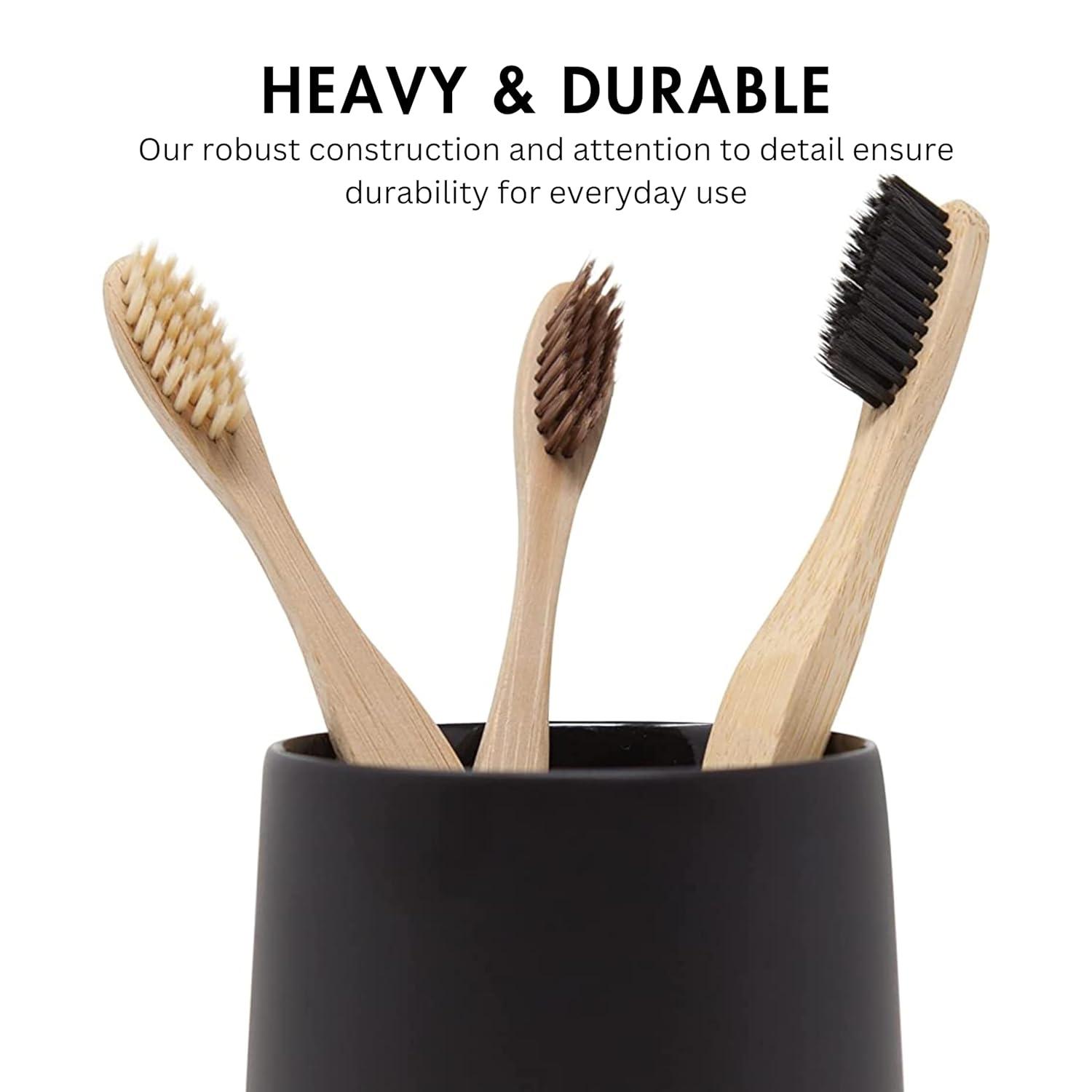 Matte Black Toothbrush and Toothpaste Holder and Cup for Bathroom Vanity and Countertop, Round Organizer for Electric Toothbrushes, Floss, Razors, Cotton, and Mouthwash