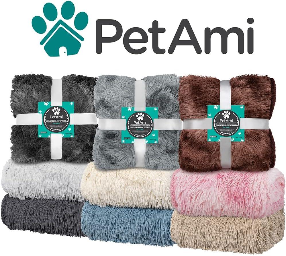 PetAmi Waterproof Dog Blanket For Small Medium Dog, Puppy Pet Blanket Couch Cover Protection, Sherpa Fleece Fuzzy Cat Blanket Throw Sofa Bed Furniture Protector Reversible Soft, 29x40 Dusty Light Blue