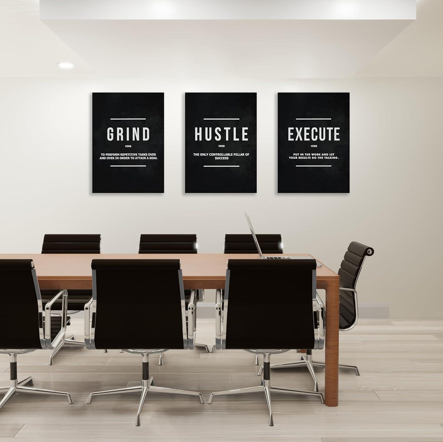 3 Pieces Motivational Office Wall Art Inspirational Canvas Wall Art Entrepreneur Quote Hustle Success Wall Paintings Picture Artwork for Bedroom Home Workplace Posters Wall Decor (36''''Wx 16''''H)