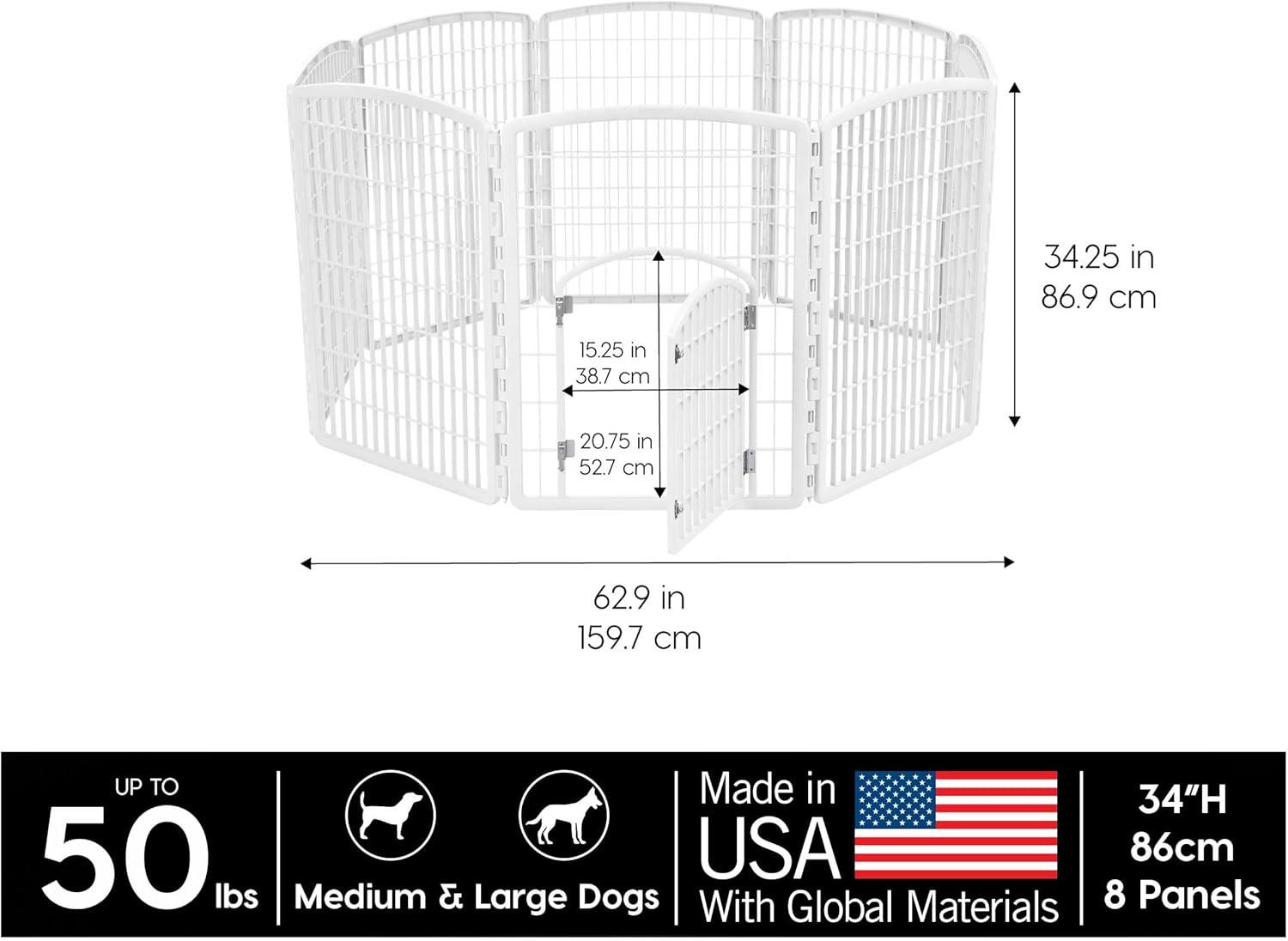 IRIS USA 4-8Panel 24/34"H Plastic Pet Playpen with Door