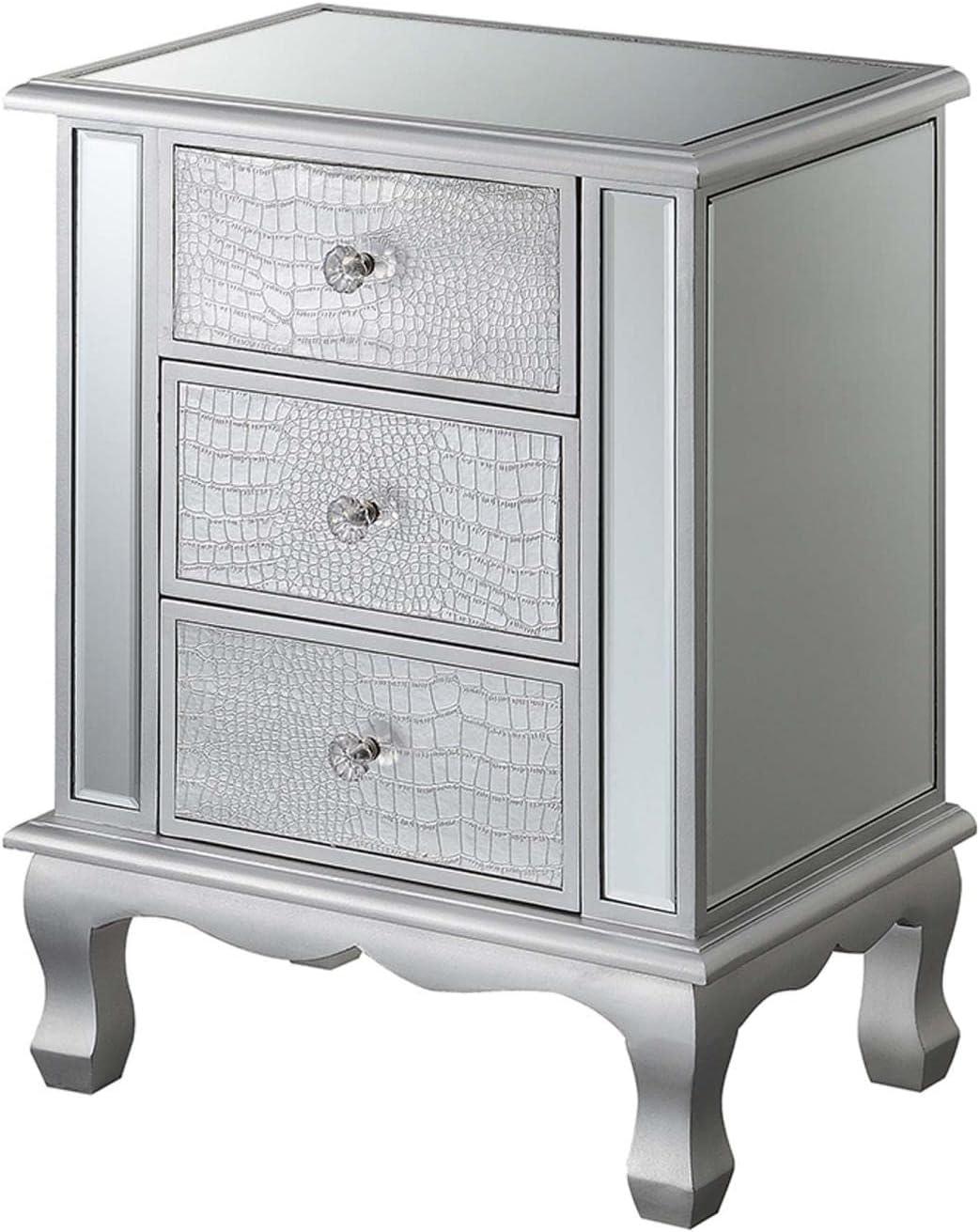 Gold Coast Vineyard Three-Drawer End Table with Mirrored Glass and Gray Trim