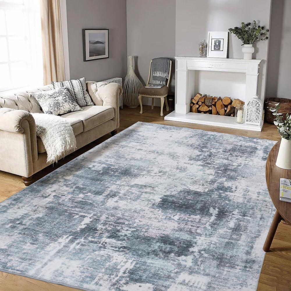 Garvee 5'x7' Modern Blue Abstract Area Rug Machine Washable Contemporary Rug Soft Foldable Thin Accent Rug Anti-Slip Non-Shedding Floor Carpet