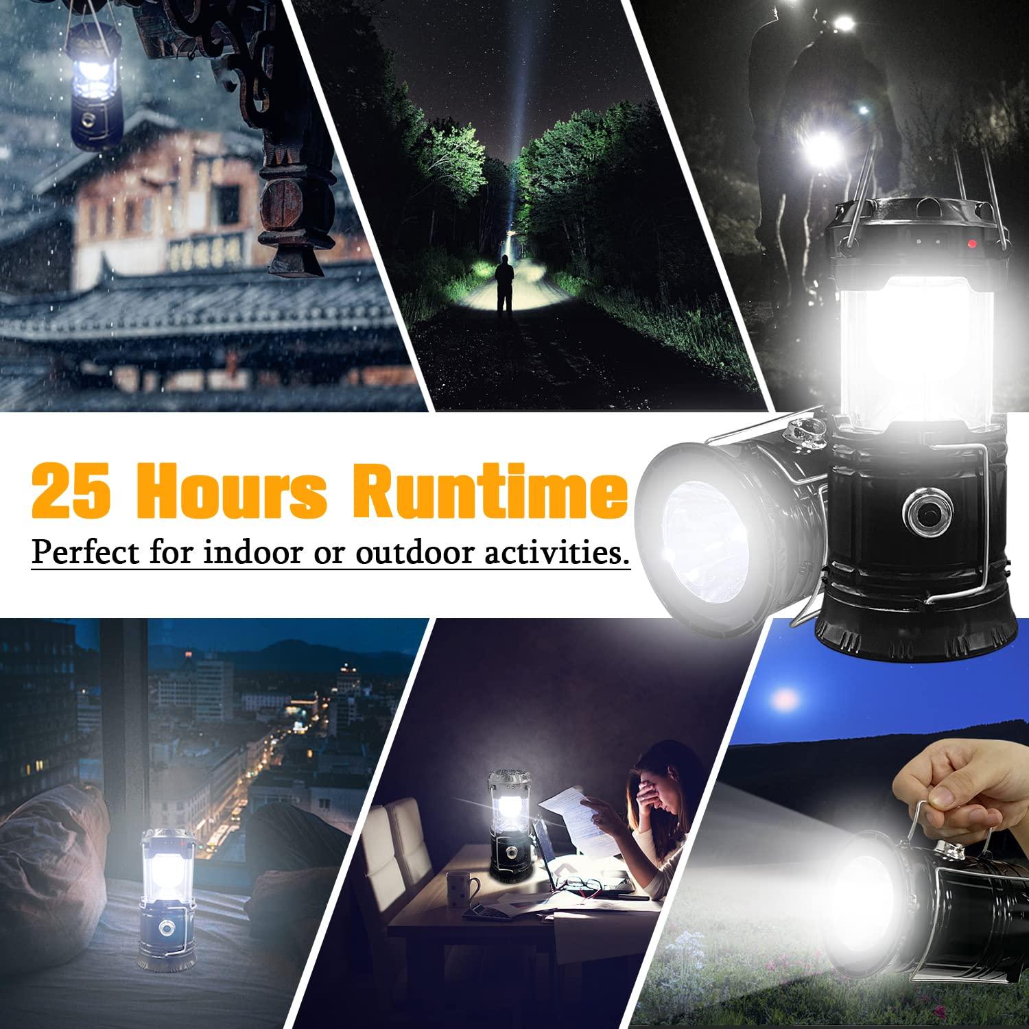 Maison Products 2-Pack Collapsible Camping Lantern Solar USB Rechargeable Portable Lightweight Waterproof LED Flashlight Survival Kits