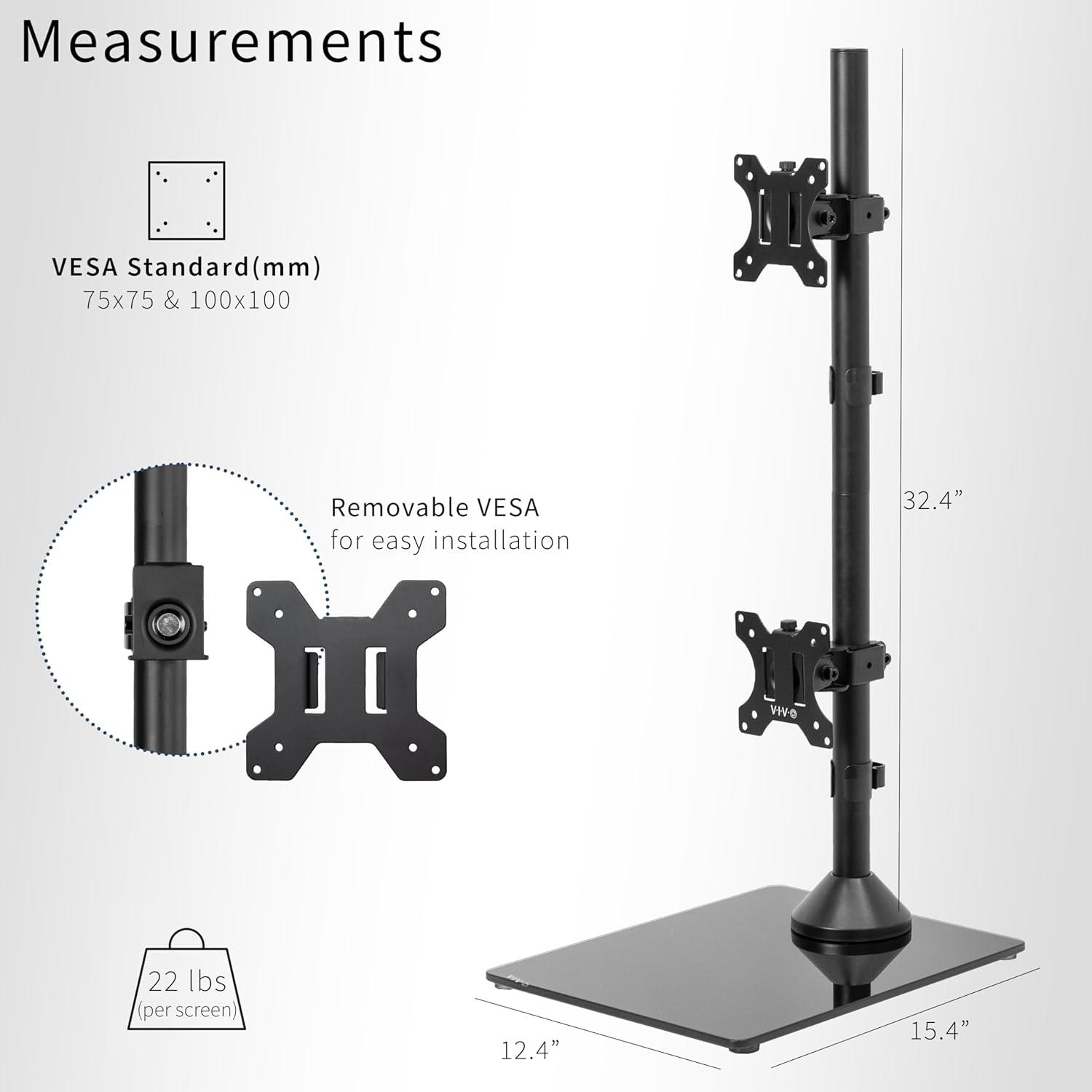 VIVO Dual Monitor Vertical Stand, Glass Base, Fits 2 Ultrawide Screens up to 34"