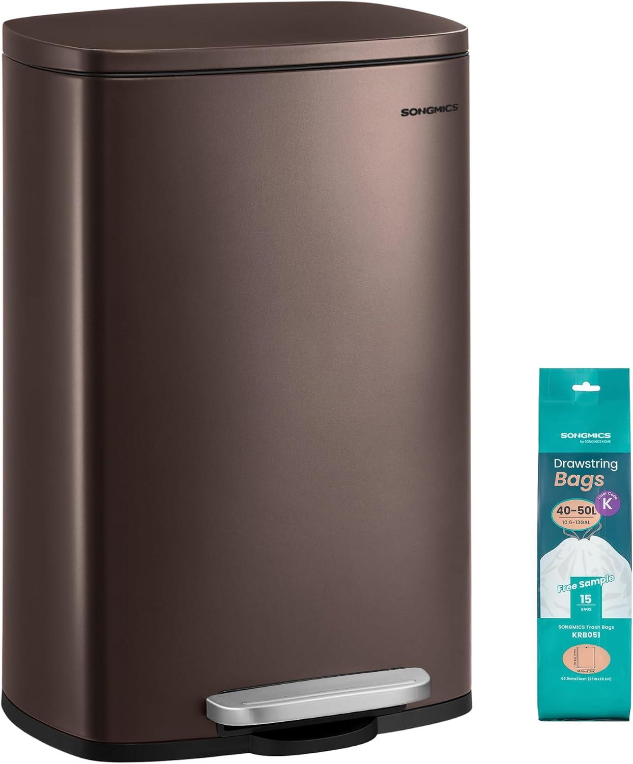 Songmics Stainless Steel Step On Fingerprint-resistant Trash Can with Back Handle