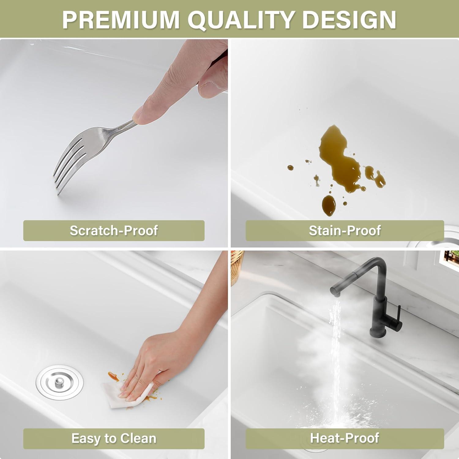 Pure 33 in. Workstation White Kitchen Sink Apron Front Fireclay Farmhouse Sink Single Bowl with Accessory Kit