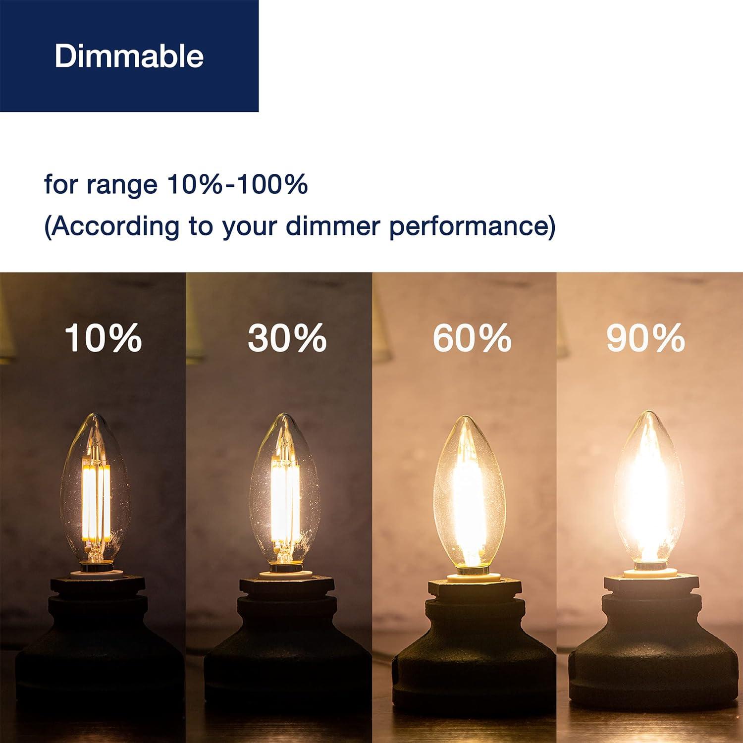 Dimmable Warm White LED Filament Chandelier Bulbs, 6-Pack