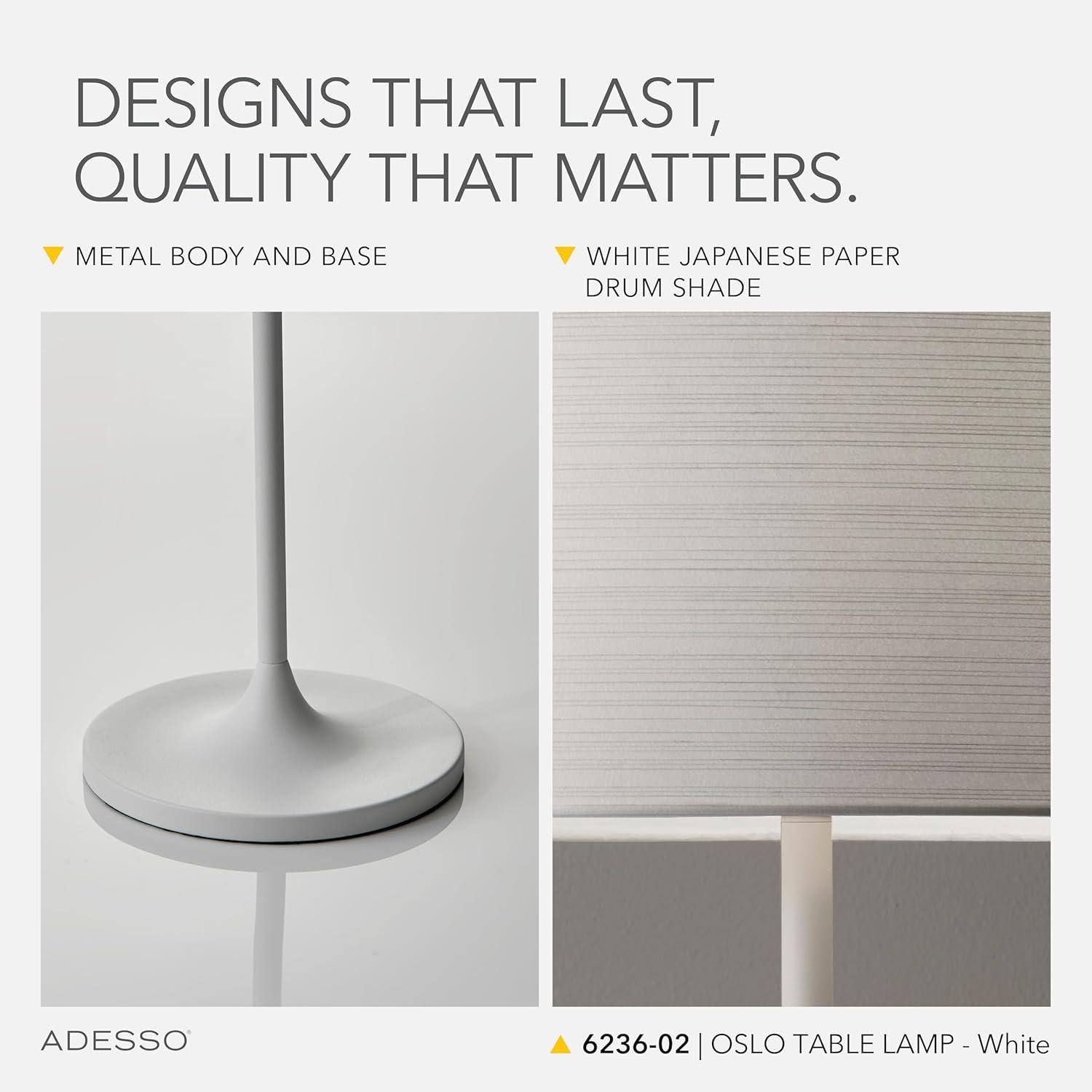 22.5" Oslo Collection Table Lamp White - Adesso: Scandinavian Design, Metal Base, Japanese Paper Shade