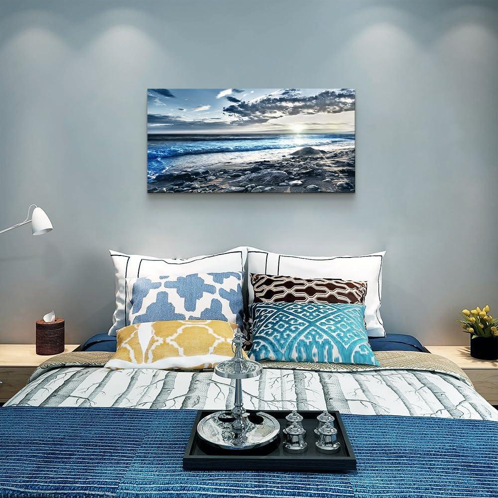 Creowell Wall Art Moon Sea blue Ocean Landscape Paintings Bedroom Canvas Art Print wall art for living room Paintings for Wall Decor and Home Decor -20x16 Inch