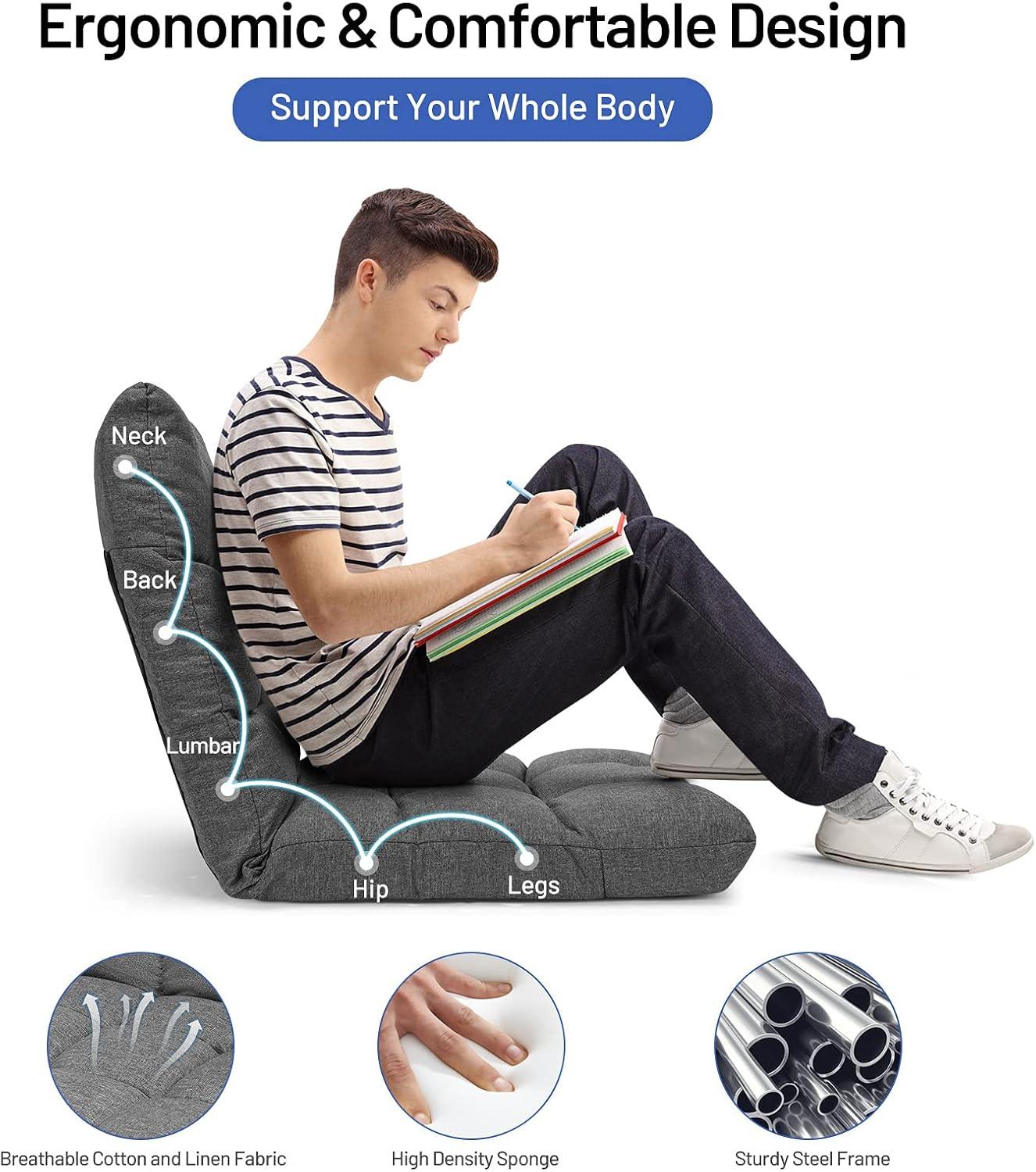 Giantex Floor Sofa Chair Video Gaming Chair with 14 Adjustable Position, Padded Back Support Floor Cushioned Seat, Folding Lazy Chair for Meditation, Reading, Watching, Living Room Recliner(Grey)