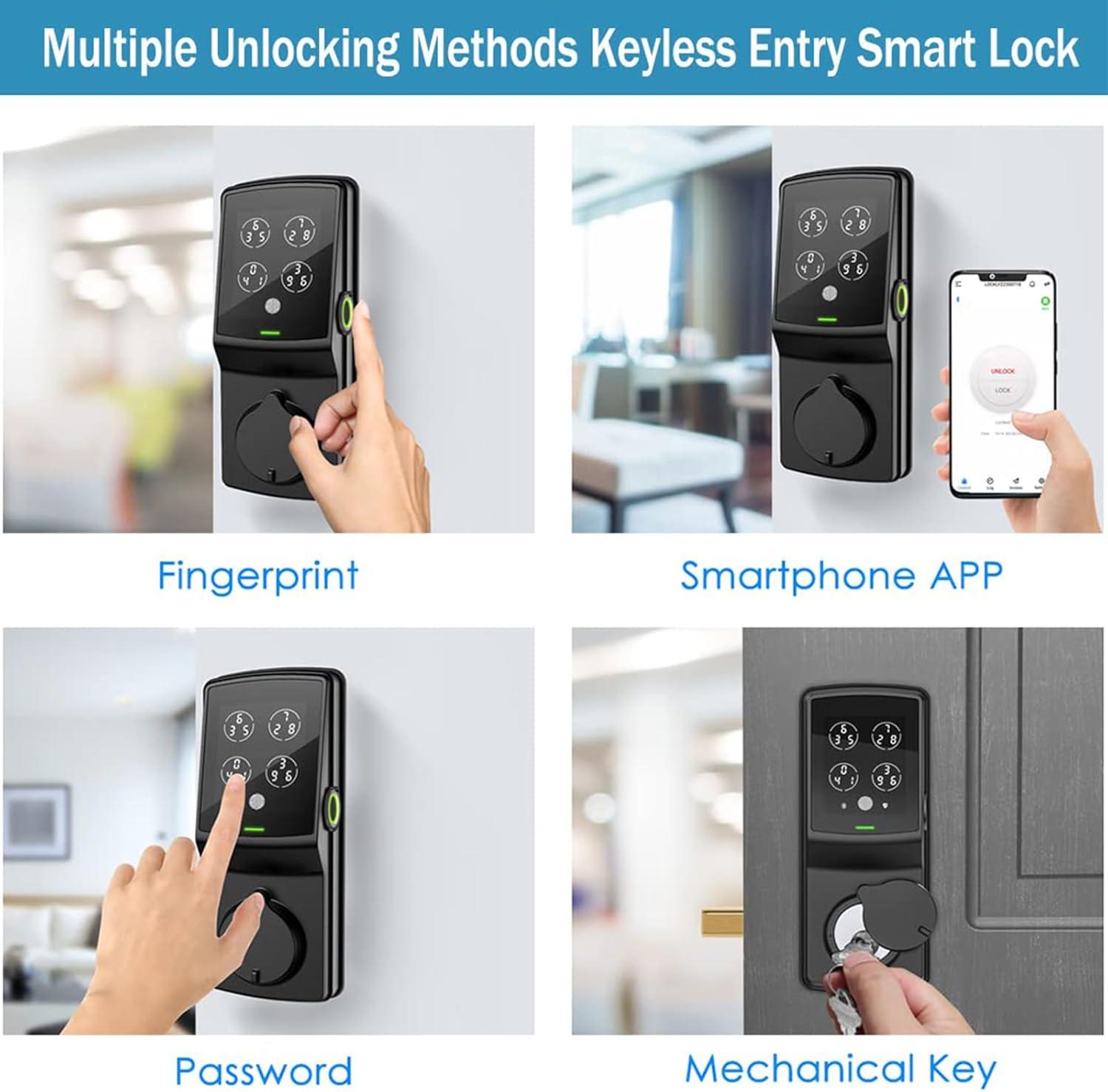 Lockly Secure Plus, Keyless Entry Door Lock, Smart Locks for Front Door, App Control, 3D Biometric Fingerprint Sensor, Digital Keypad, Smart Lock Deadbolt, Auto Lock Smart Door Lock (Matte Black)