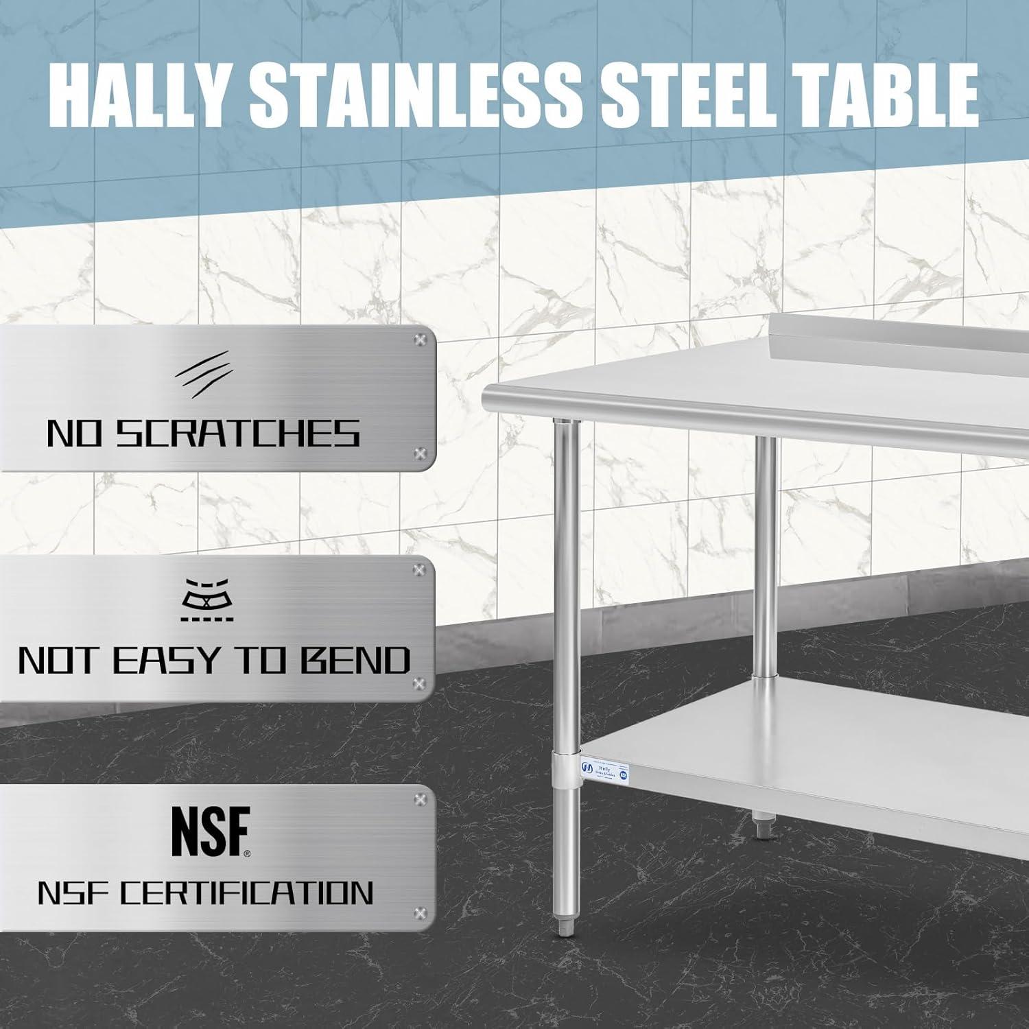 HARDURA Stainless Steel Prep & Work Table 30 x 48 Inches NSF Heavy Duty Commercial with Undershelf and Backsplash, Galvanized Legs for Commercial Food Prep