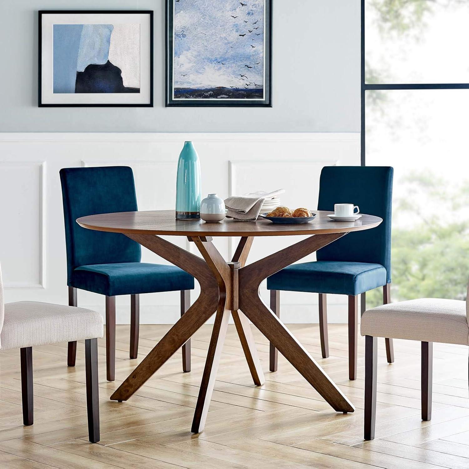 Modway 47" Crossroads Round Wood Dining Table Walnut: Mid-Century Modern, Seats 6, MDF Build