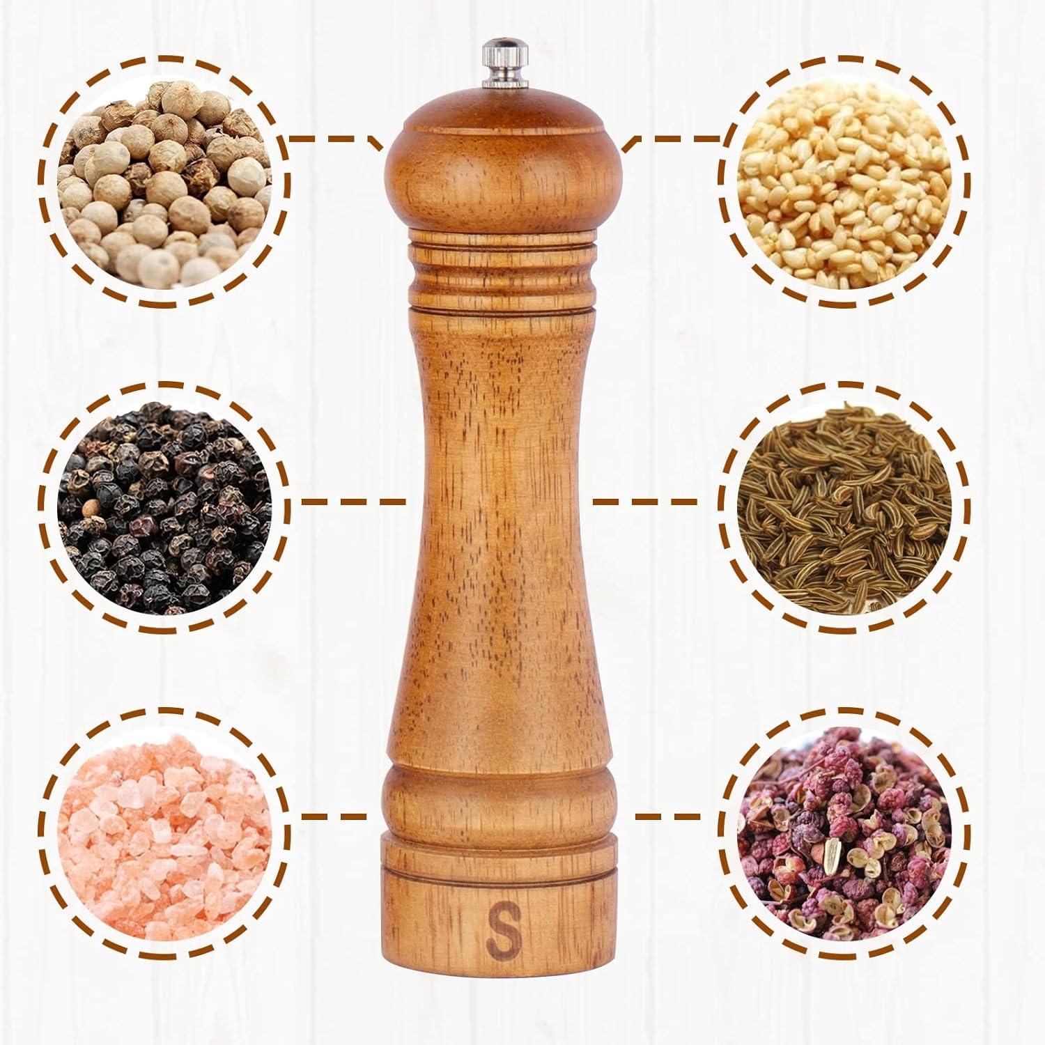 8-Inch Oak Wood Salt and Pepper Grinder Set with Ceramic Rotor