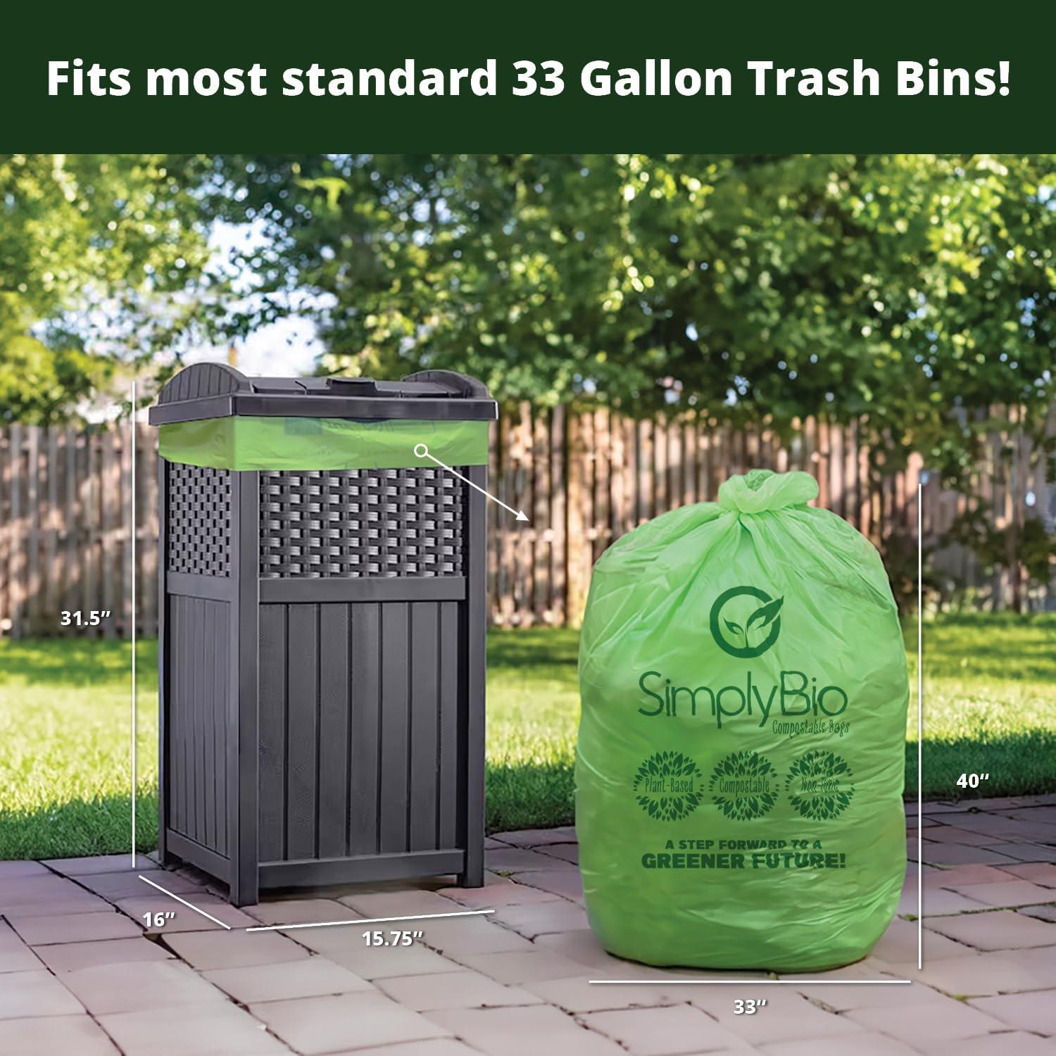 Simply Bio 33 Gallons PLA And PBAT Based Trash Bags - 30 Count